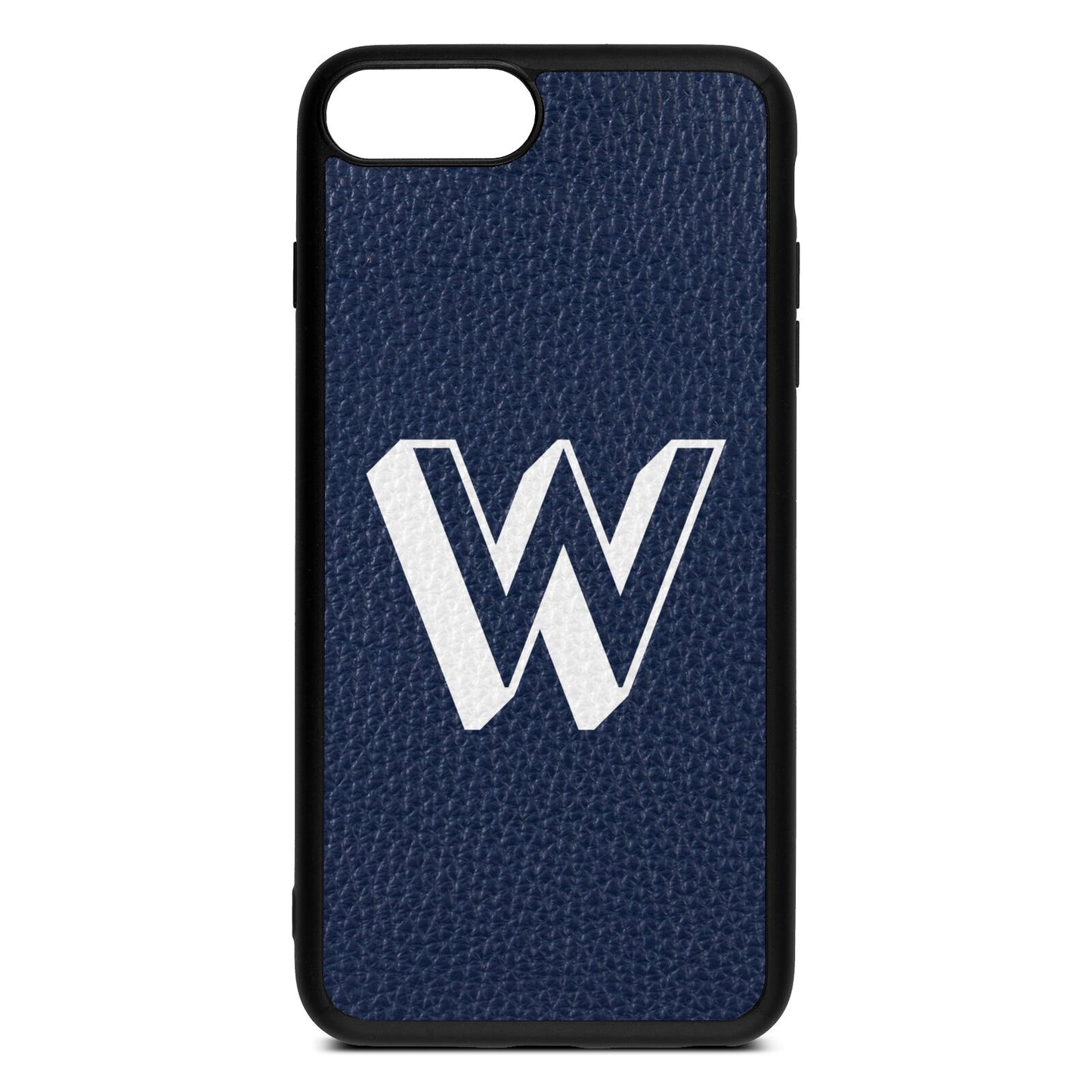 Drop Shadow Initial Navy Blue Pebble Leather iPhone 8 Plus Case