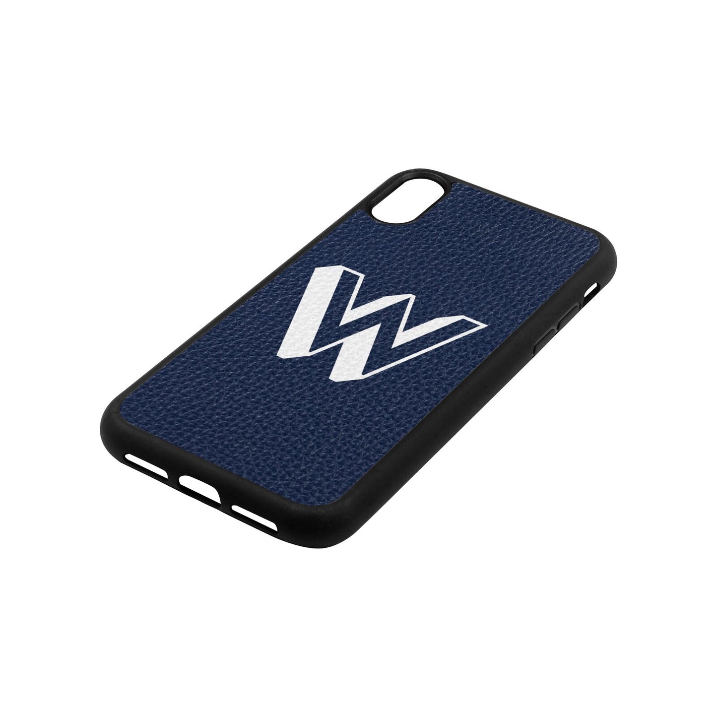 Drop Shadow Initial Navy Blue Pebble Leather iPhone Xr Case Side Angle