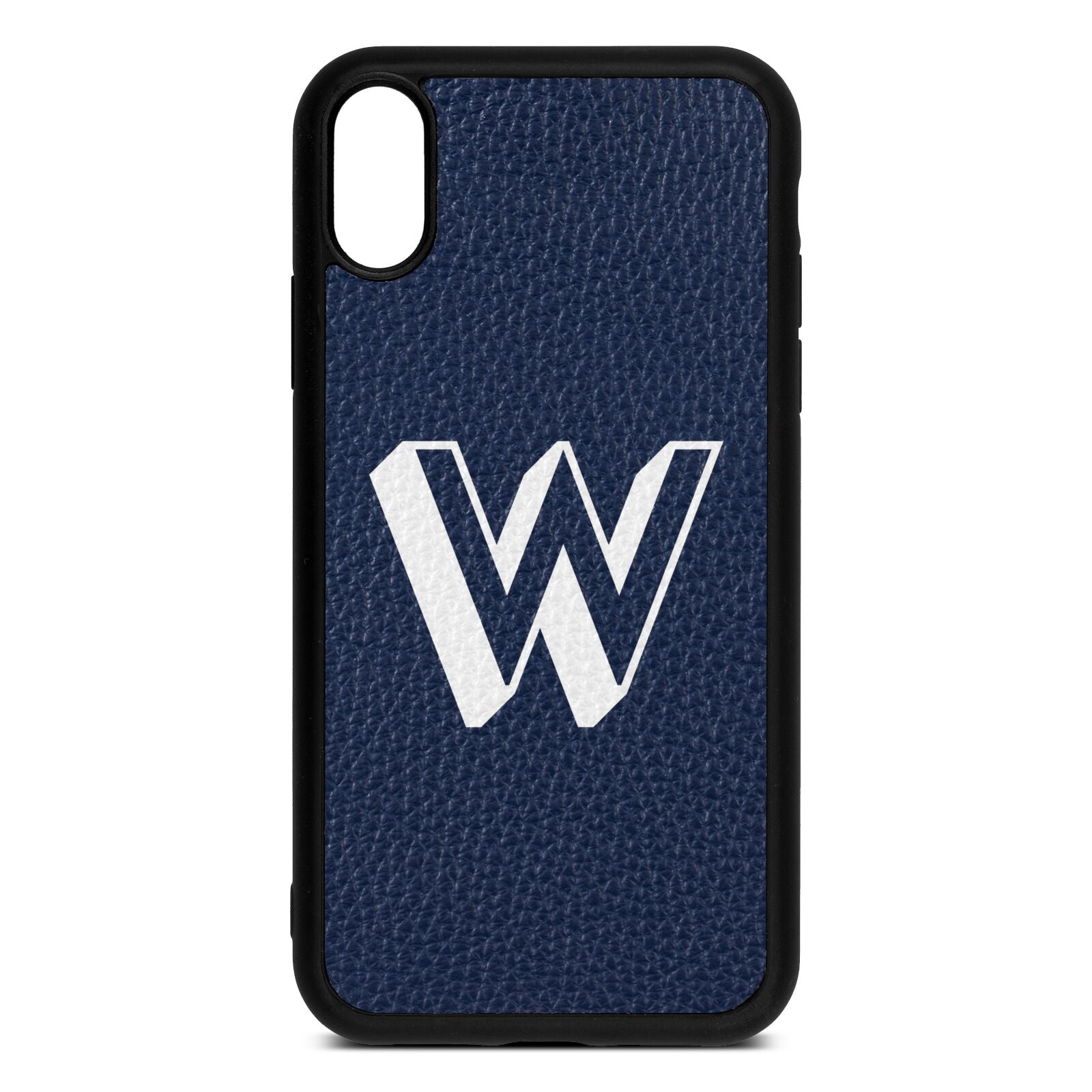 Drop Shadow Initial Navy Blue Pebble Leather iPhone Xr Case