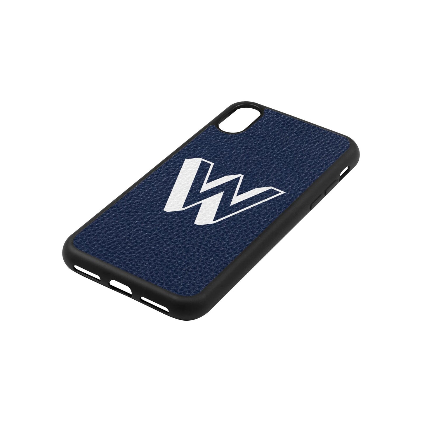 Drop Shadow Initial Navy Blue Pebble Leather iPhone Xs Case Side Image