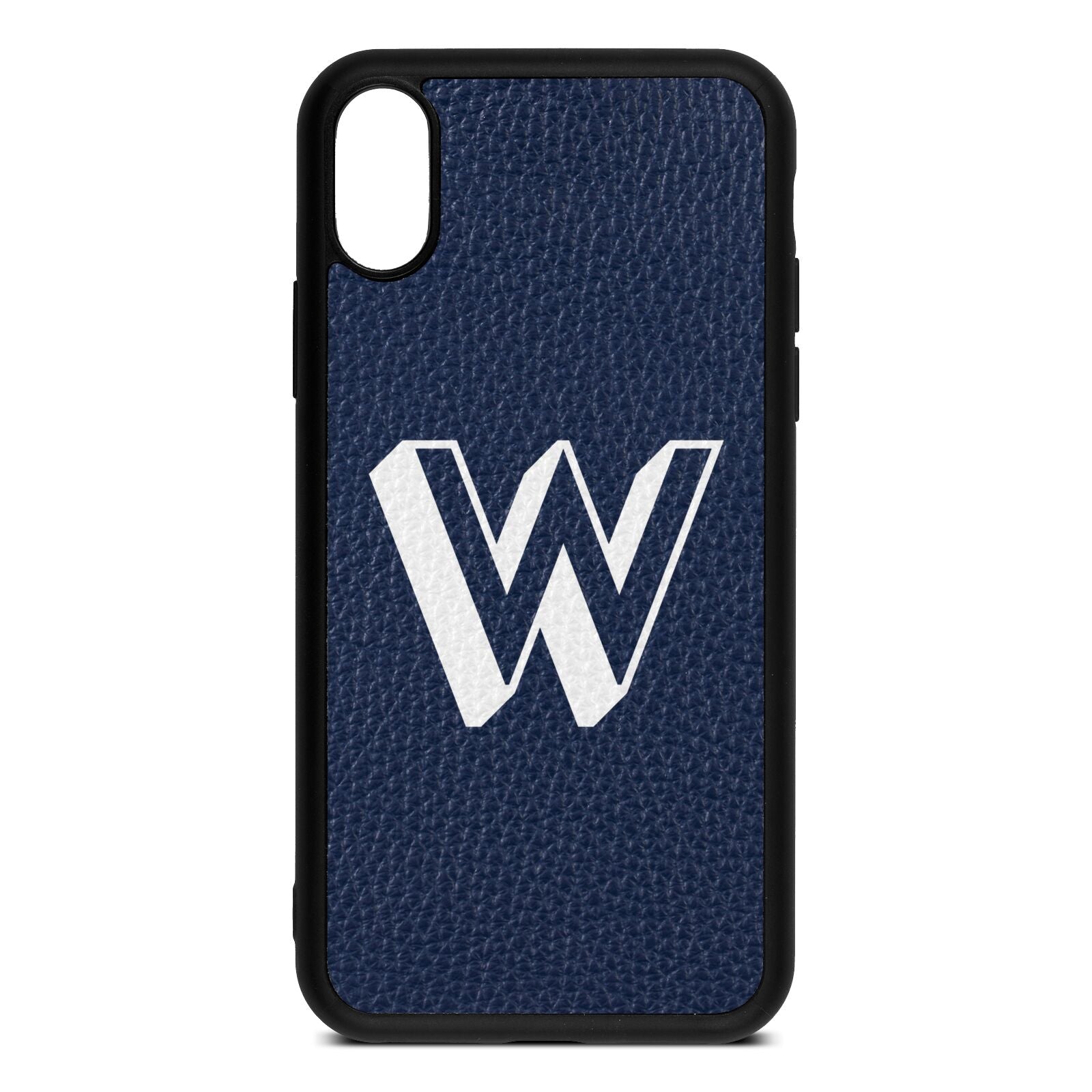 Drop Shadow Initial Navy Blue Pebble Leather iPhone Xs Case