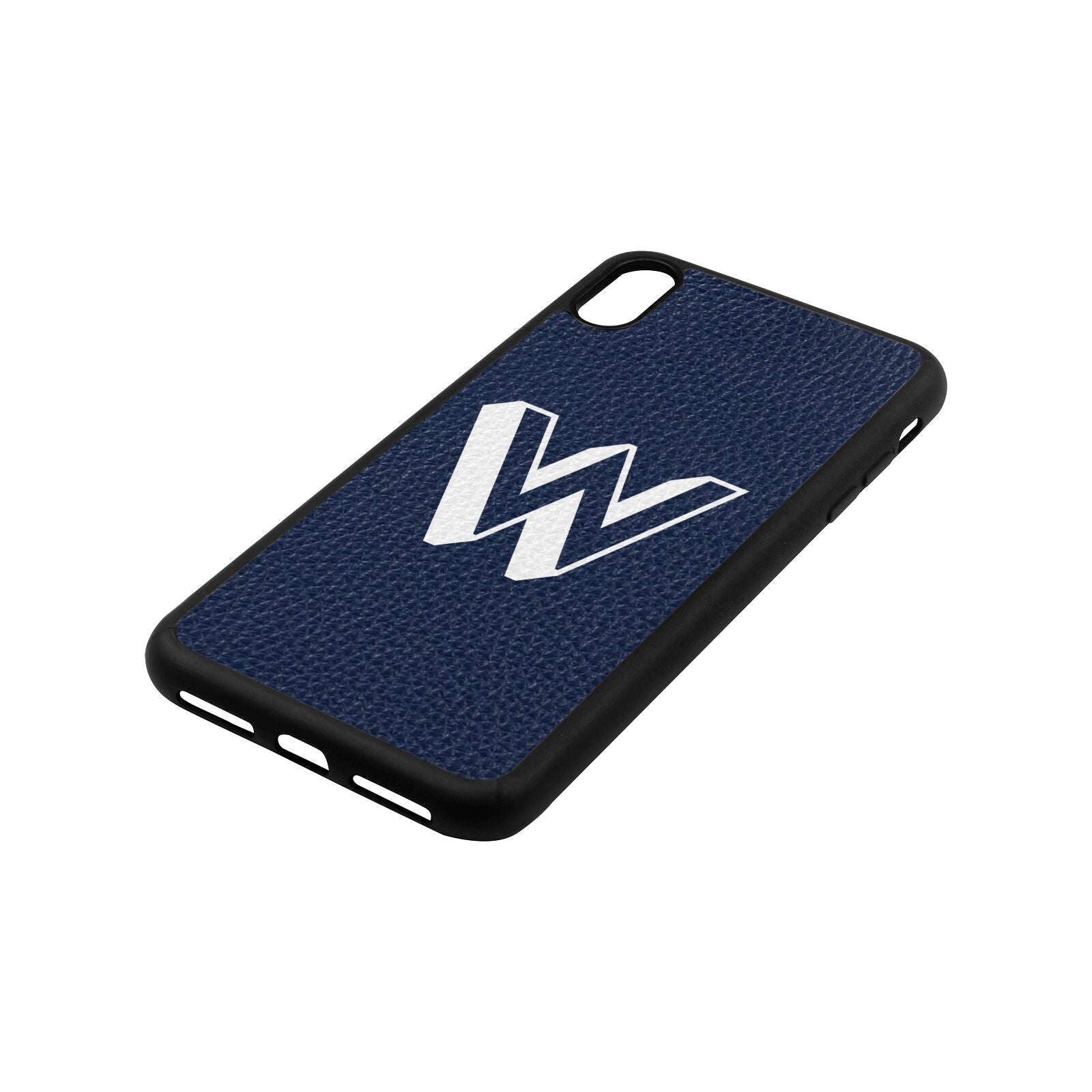 Drop Shadow Initial Navy Blue Pebble Leather iPhone Xs Max Case Side Image