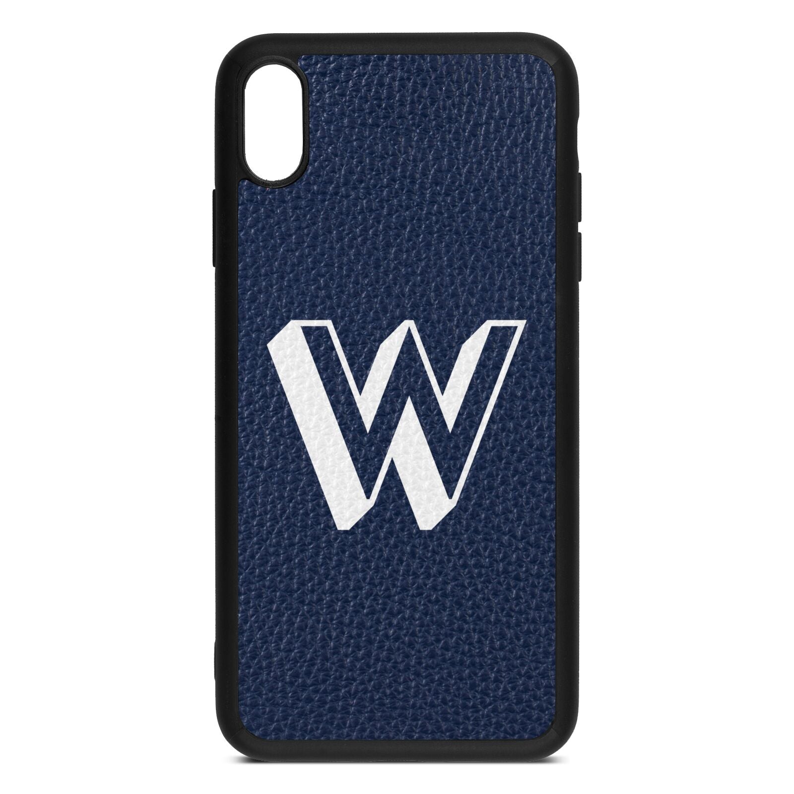 Drop Shadow Initial Navy Blue Pebble Leather iPhone Xs Max Case