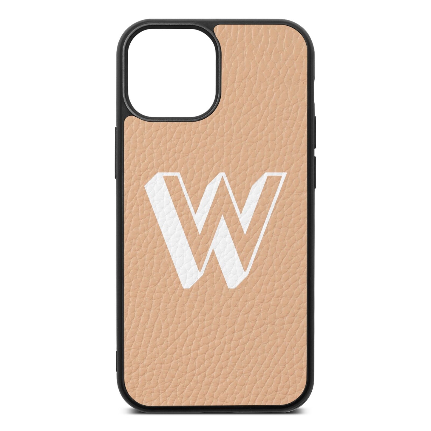 Drop Shadow Initial Nude Pebble Leather iPhone 13 Mini Case