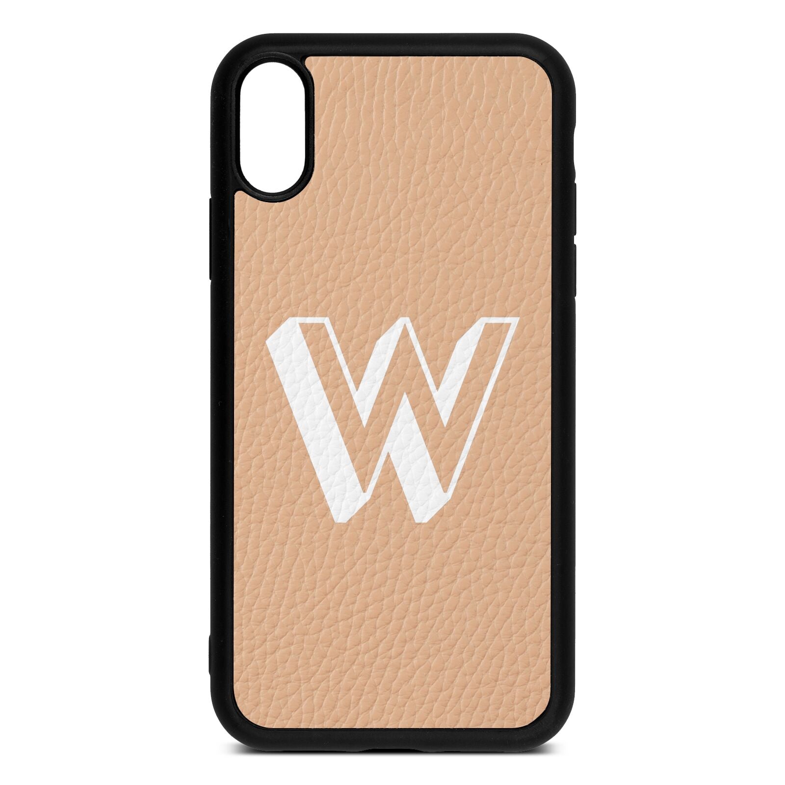 Drop Shadow Initial Nude Pebble Leather iPhone Xr Case