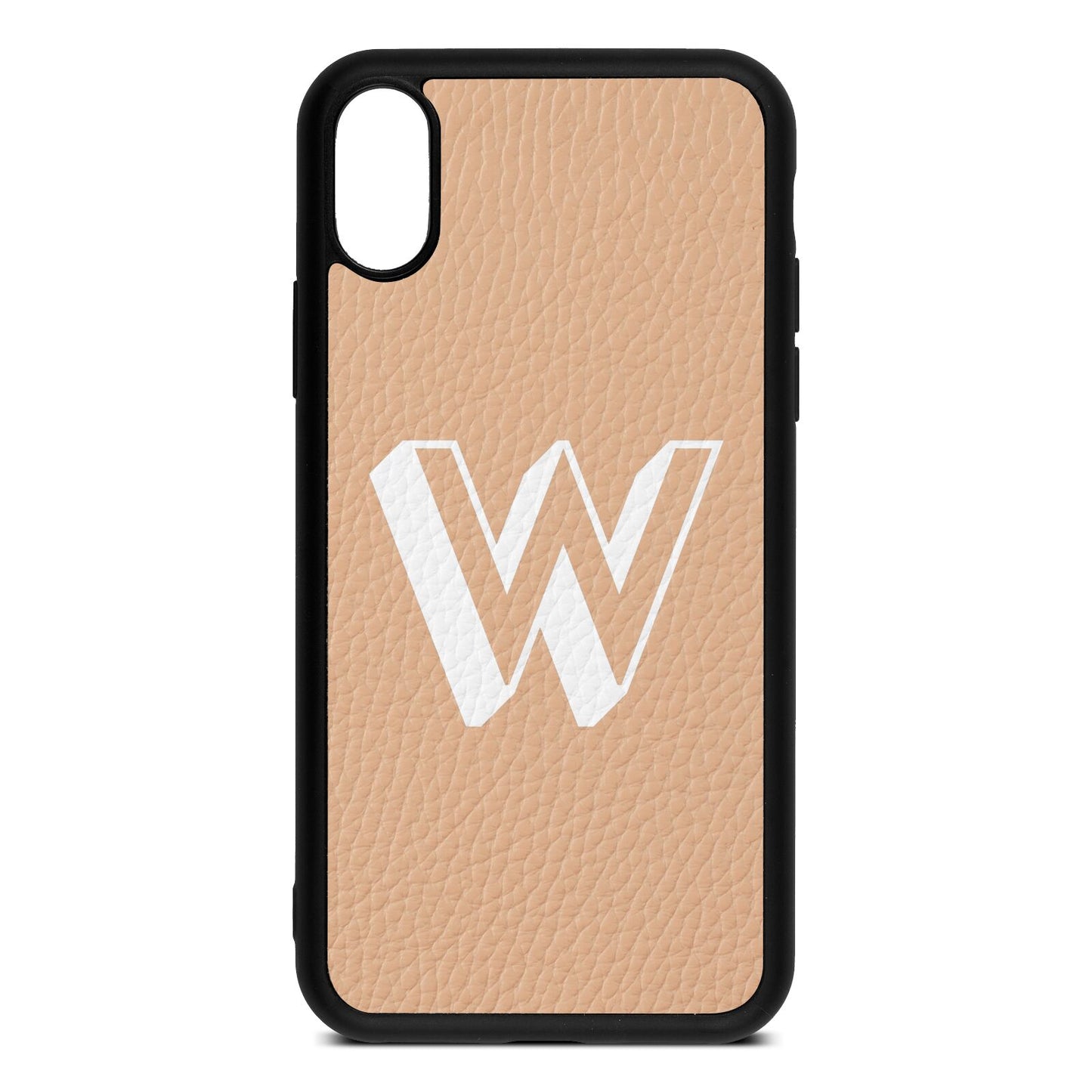 Drop Shadow Initial Nude Pebble Leather iPhone Xs Case