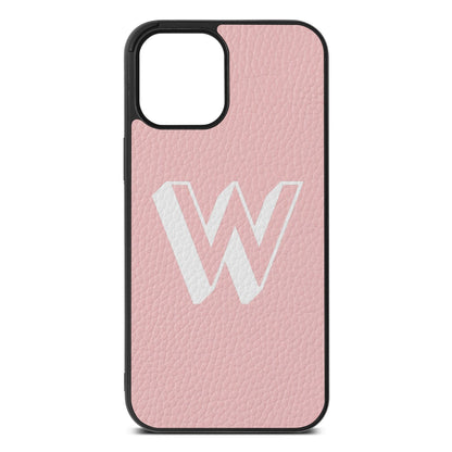 Drop Shadow Initial Pink Pebble Leather iPhone 12 Pro Max Case