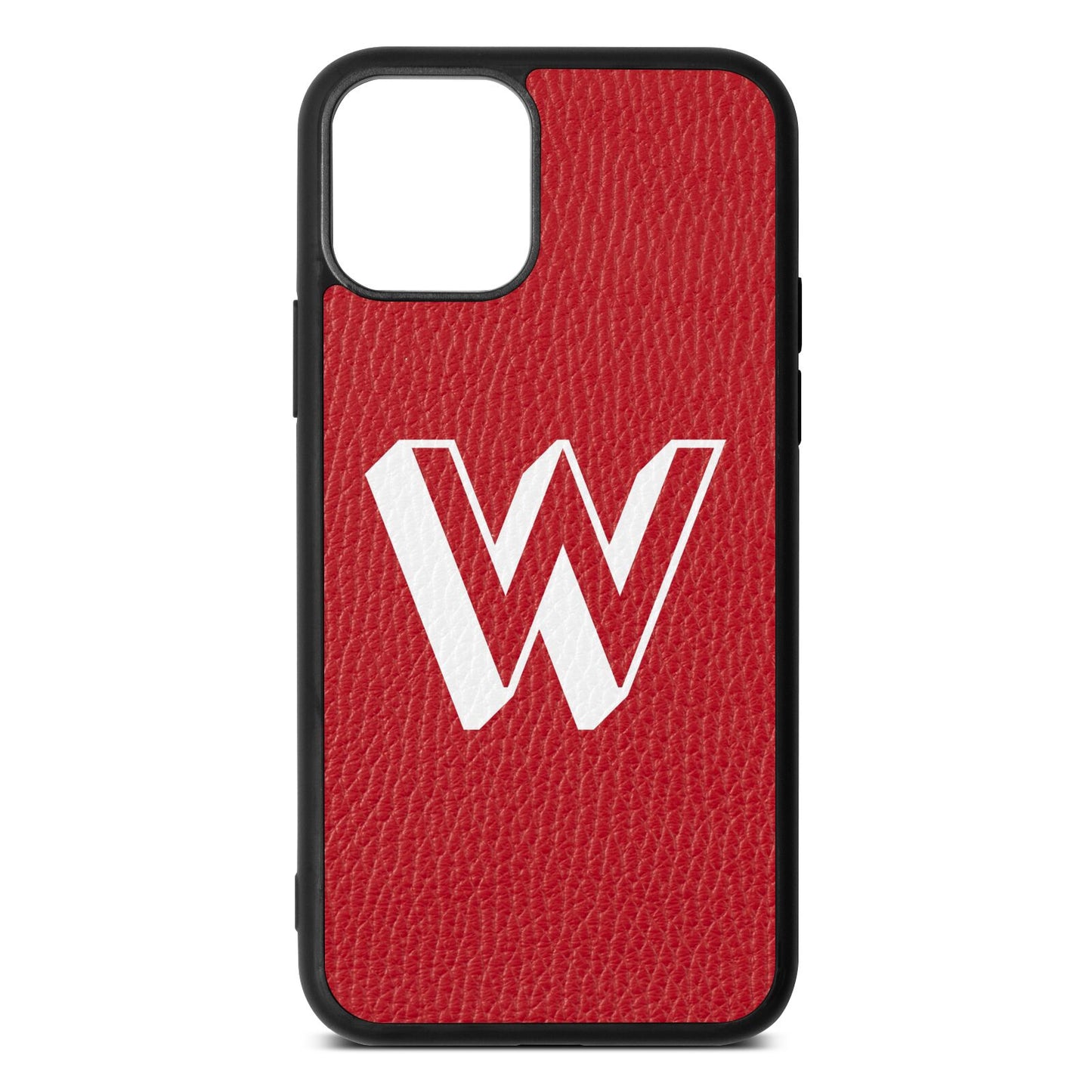 Drop Shadow Initial Red Pebble Leather iPhone 11 Case