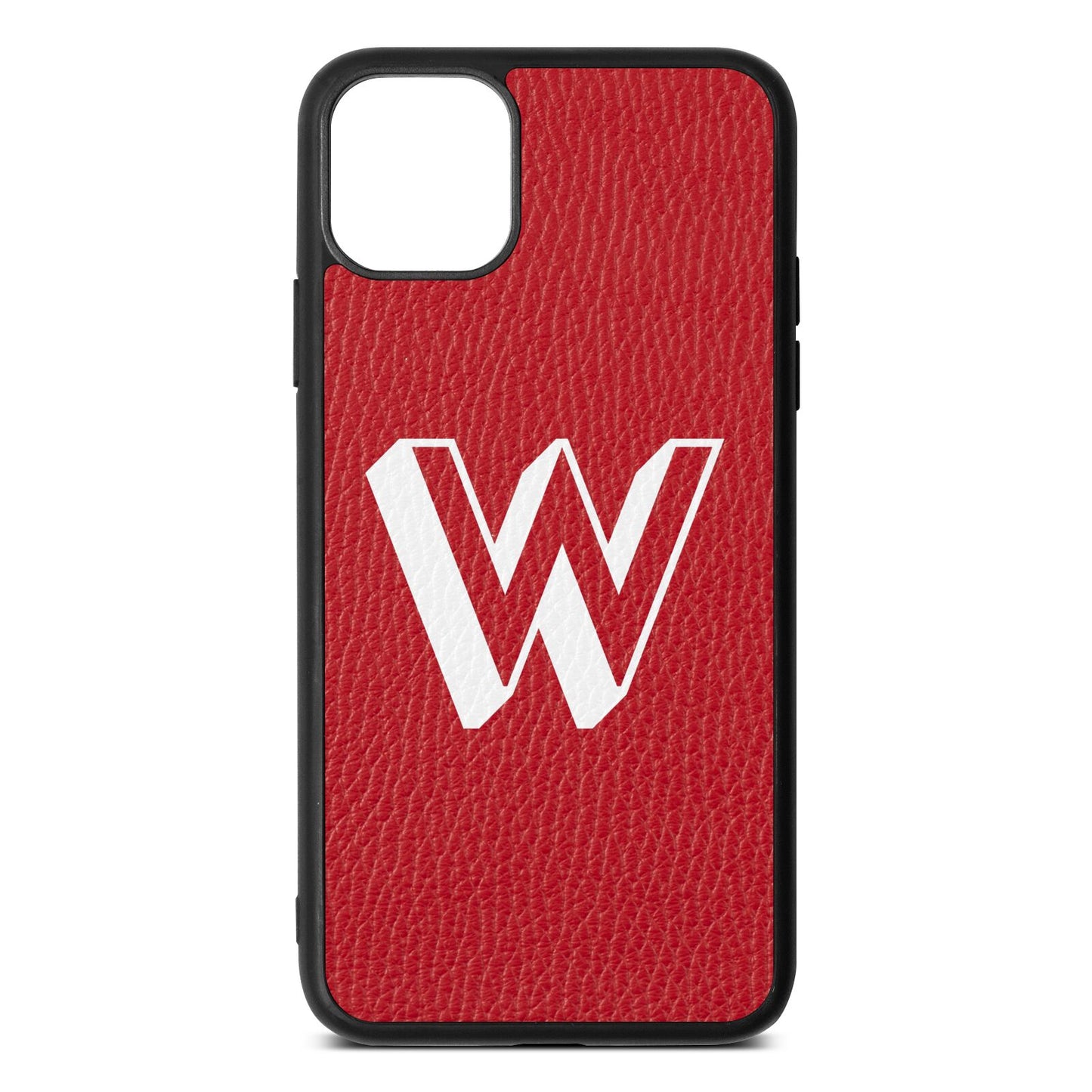 Drop Shadow Initial Red Pebble Leather iPhone 11 Pro Max Case