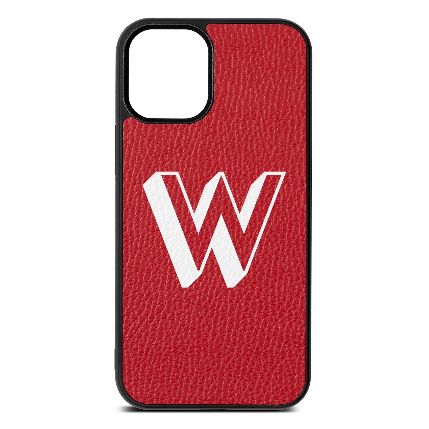 Drop Shadow Initial Red Pebble Leather iPhone 12 Mini Case