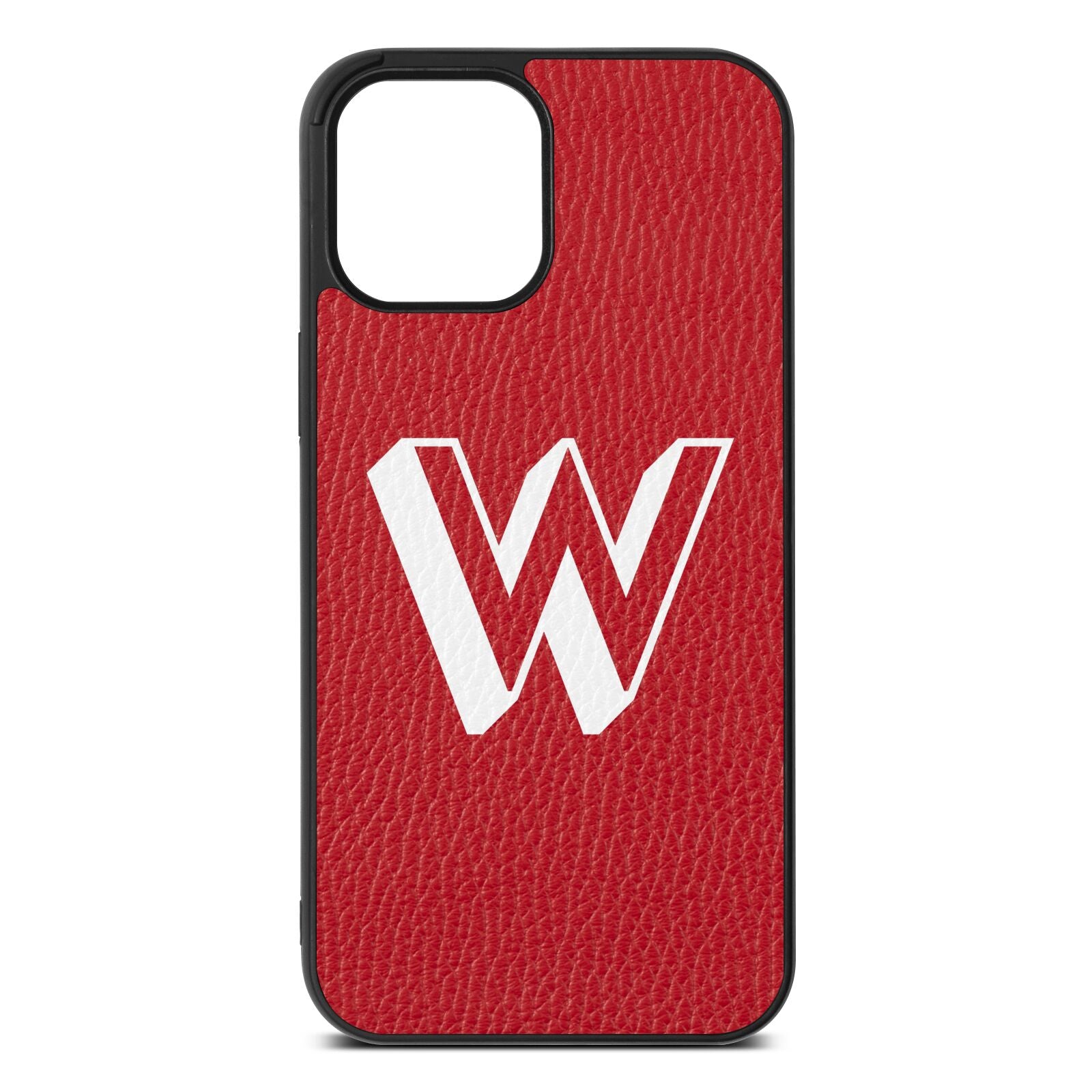 Drop Shadow Initial Red Pebble Leather iPhone 12 Pro Max Case