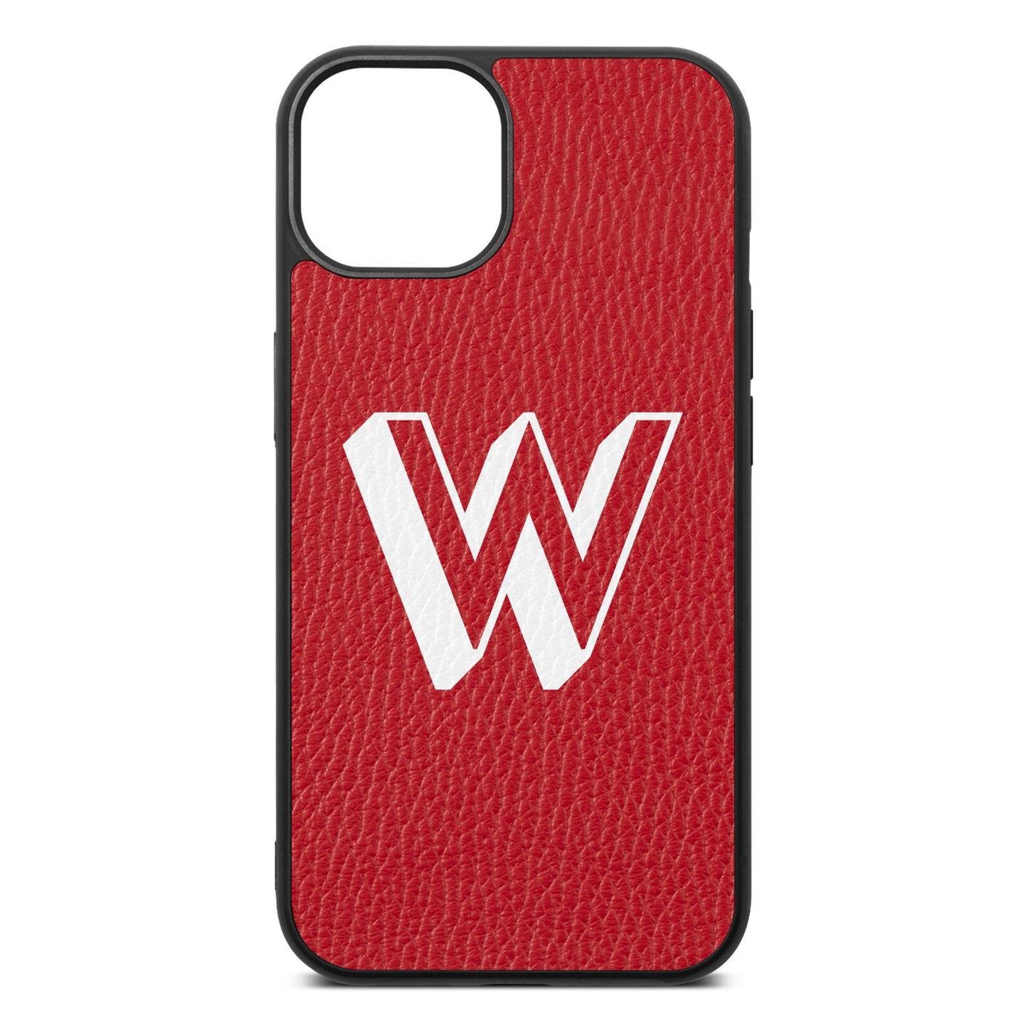 Drop Shadow Initial Red Pebble Leather iPhone 13 Case