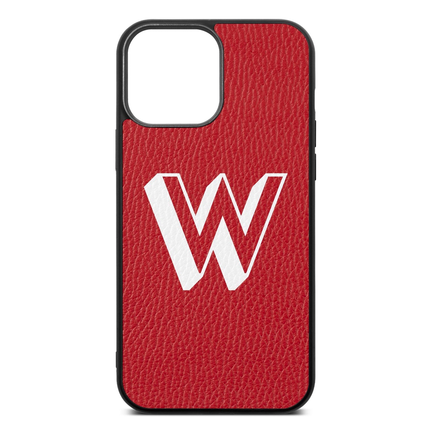 Drop Shadow Initial Red Pebble Leather iPhone 13 Pro Max Case