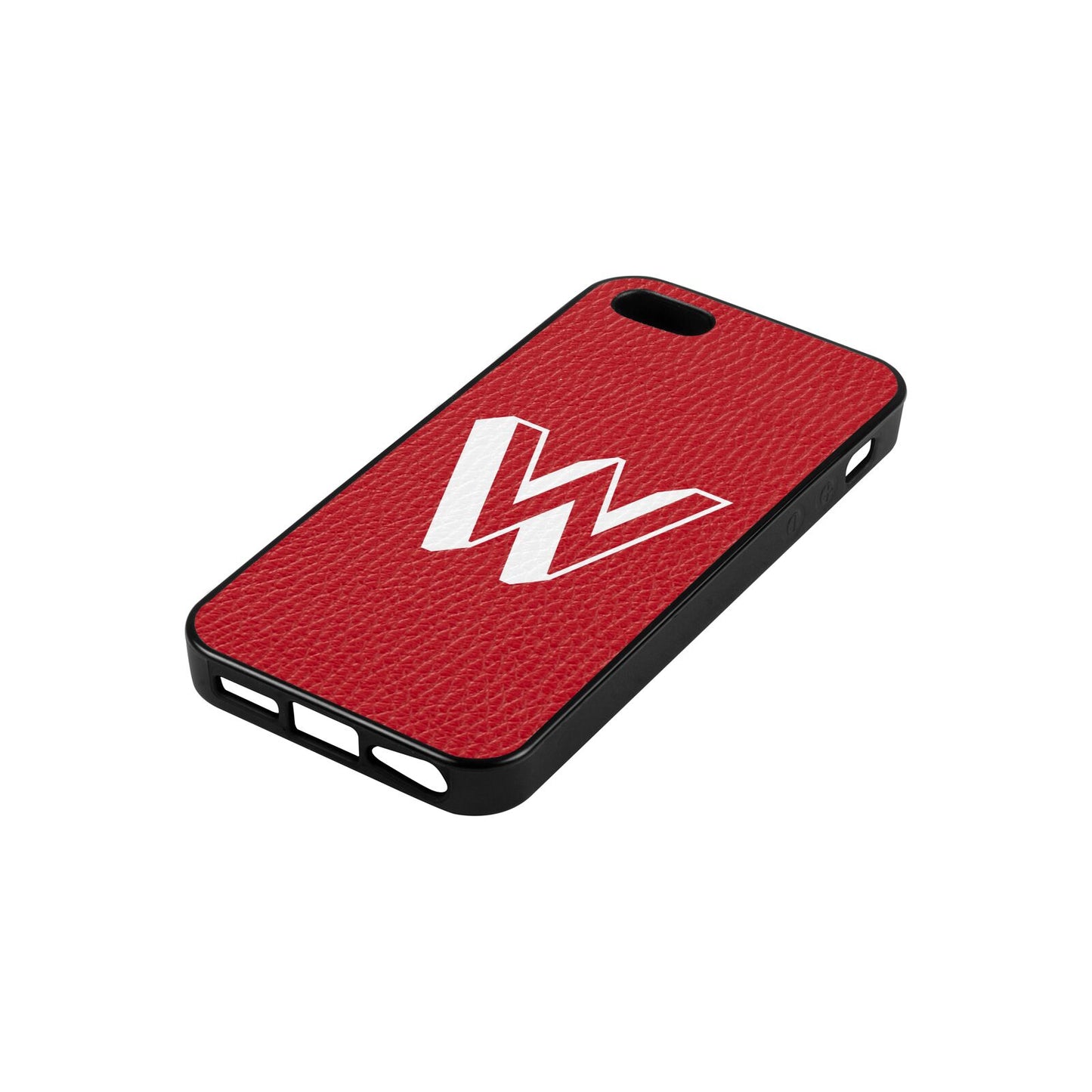 Drop Shadow Initial Red Pebble Leather iPhone 5 Case Side Angle