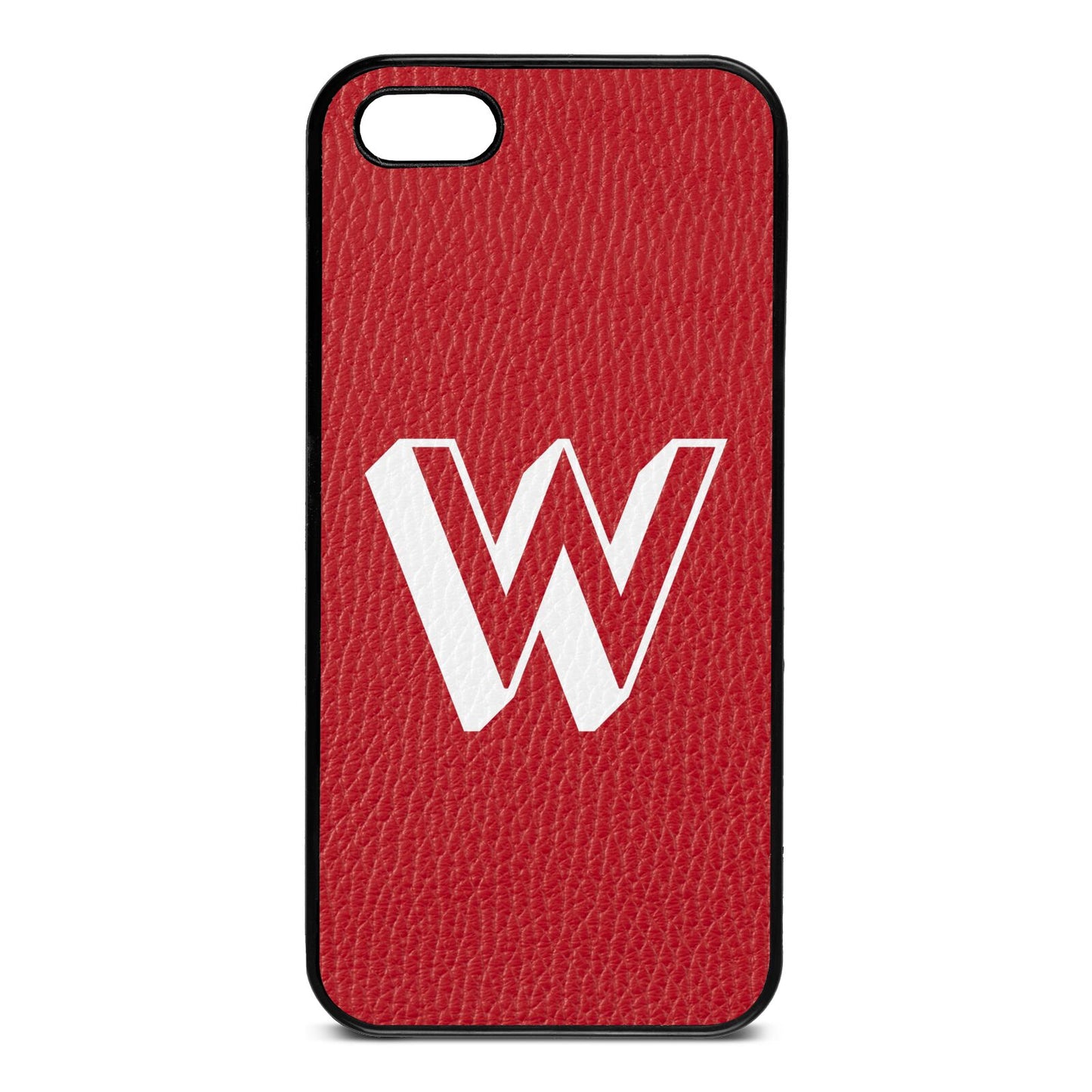 Drop Shadow Initial Red Pebble Leather iPhone 5 Case