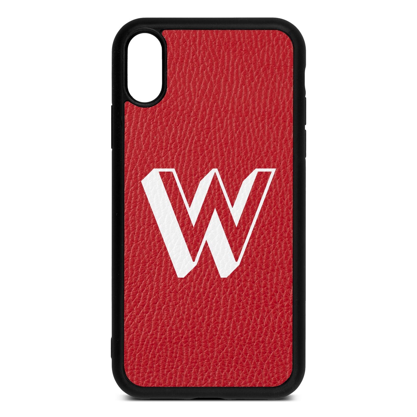 Drop Shadow Initial Red Pebble Leather iPhone Xr Case