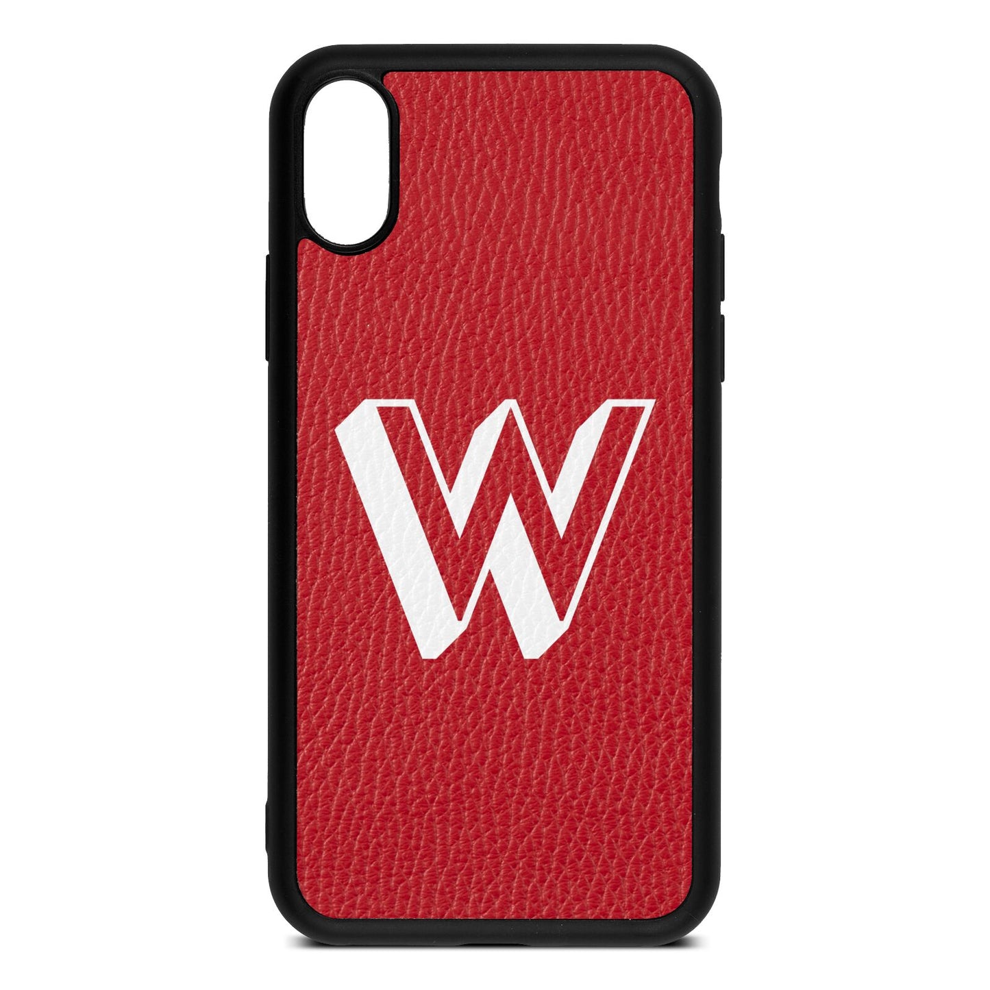 Drop Shadow Initial Red Pebble Leather iPhone Xs Case