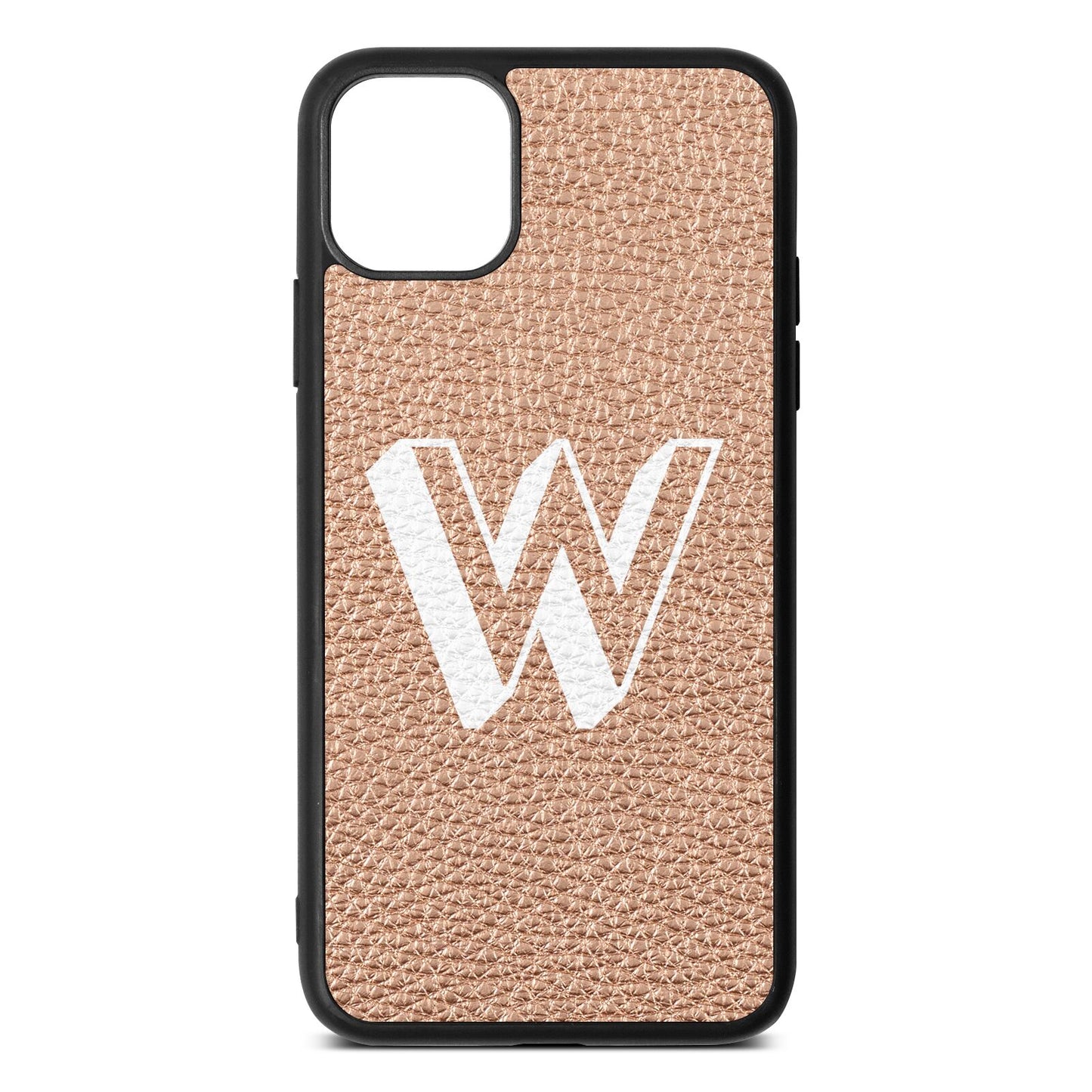 Drop Shadow Initial Rose Gold Pebble Leather iPhone 11 Pro Max Case