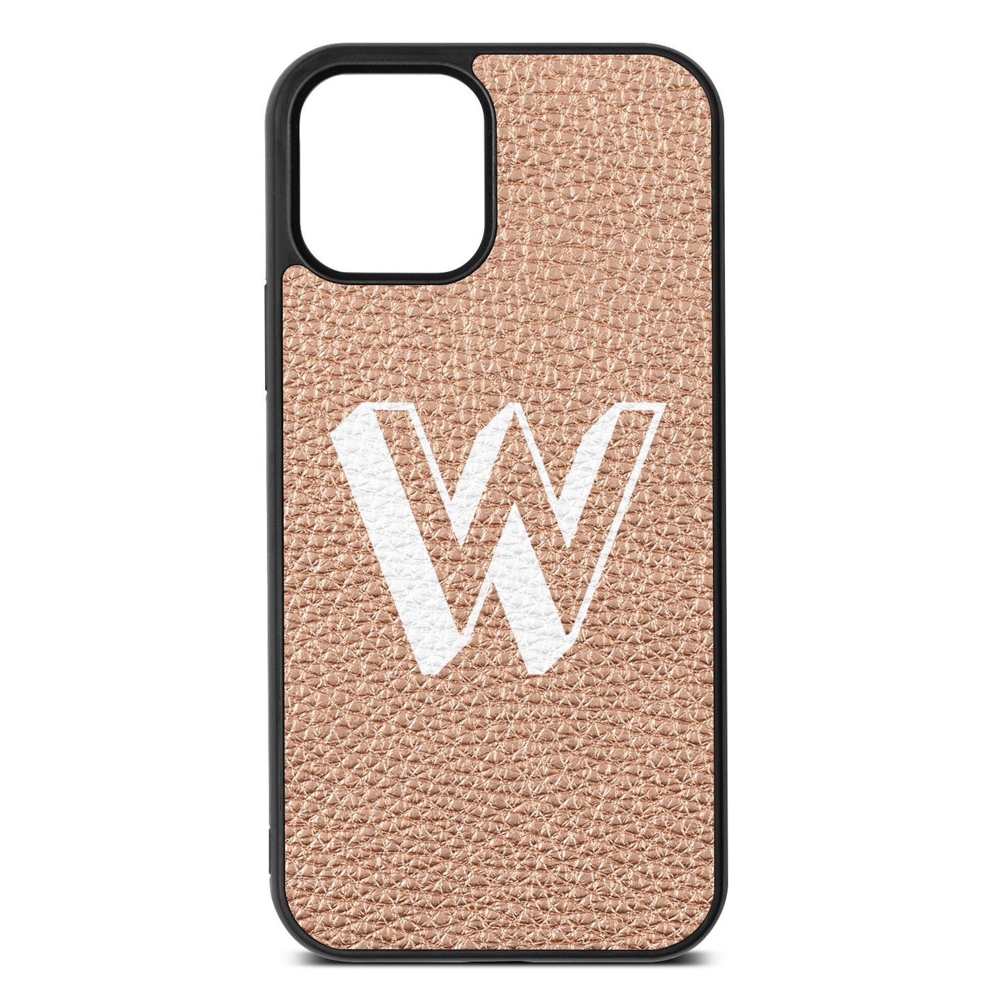 Drop Shadow Initial Rose Gold Pebble Leather iPhone 12 Case