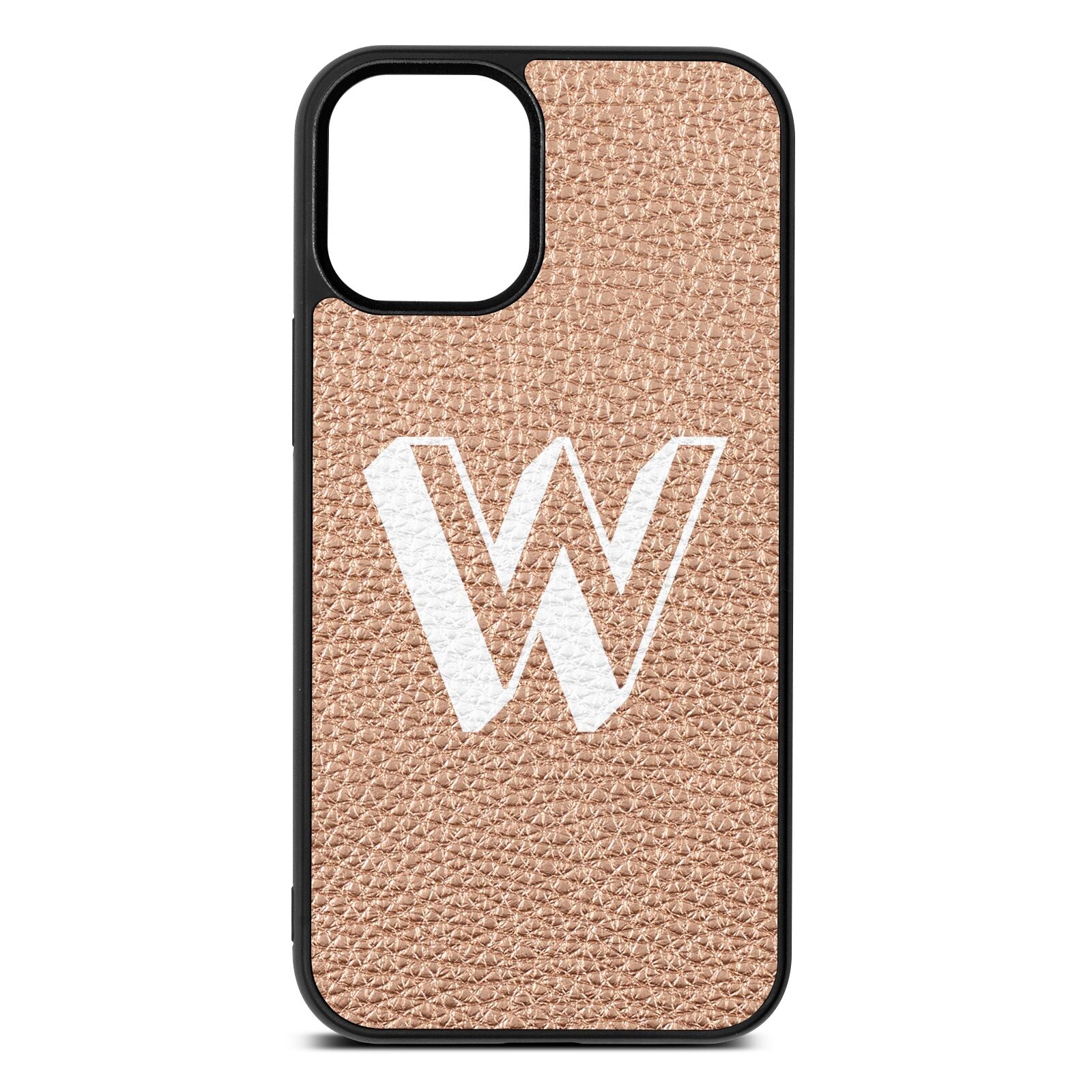 Drop Shadow Initial Rose Gold Pebble Leather iPhone 12 Mini Case