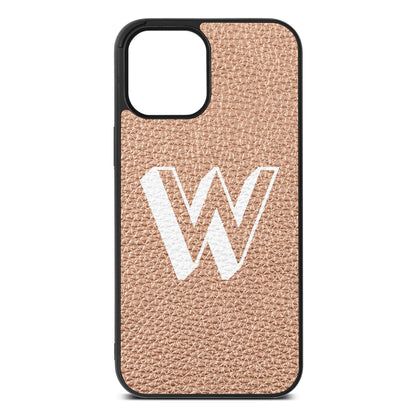 Drop Shadow Initial Rose Gold Pebble Leather iPhone 12 Pro Max Case