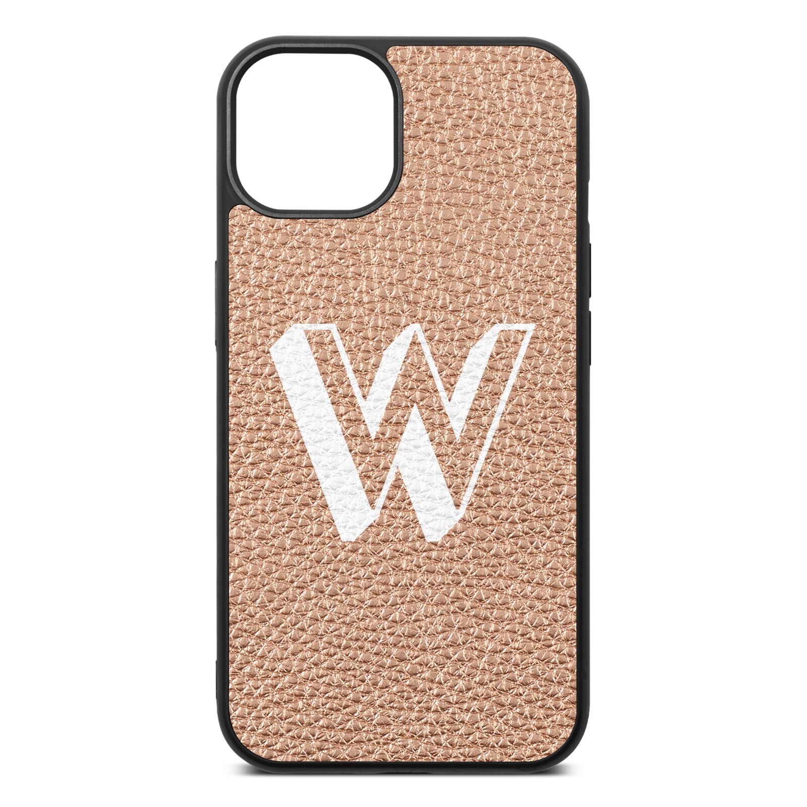 Drop Shadow Initial Rose Gold Pebble Leather iPhone 13 Case