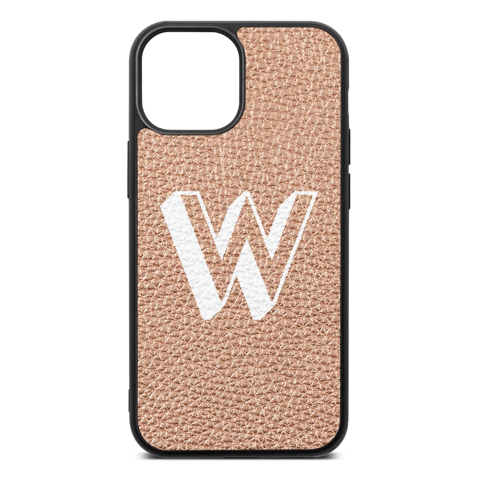 Drop Shadow Initial Rose Gold Pebble Leather iPhone 13 Mini Case