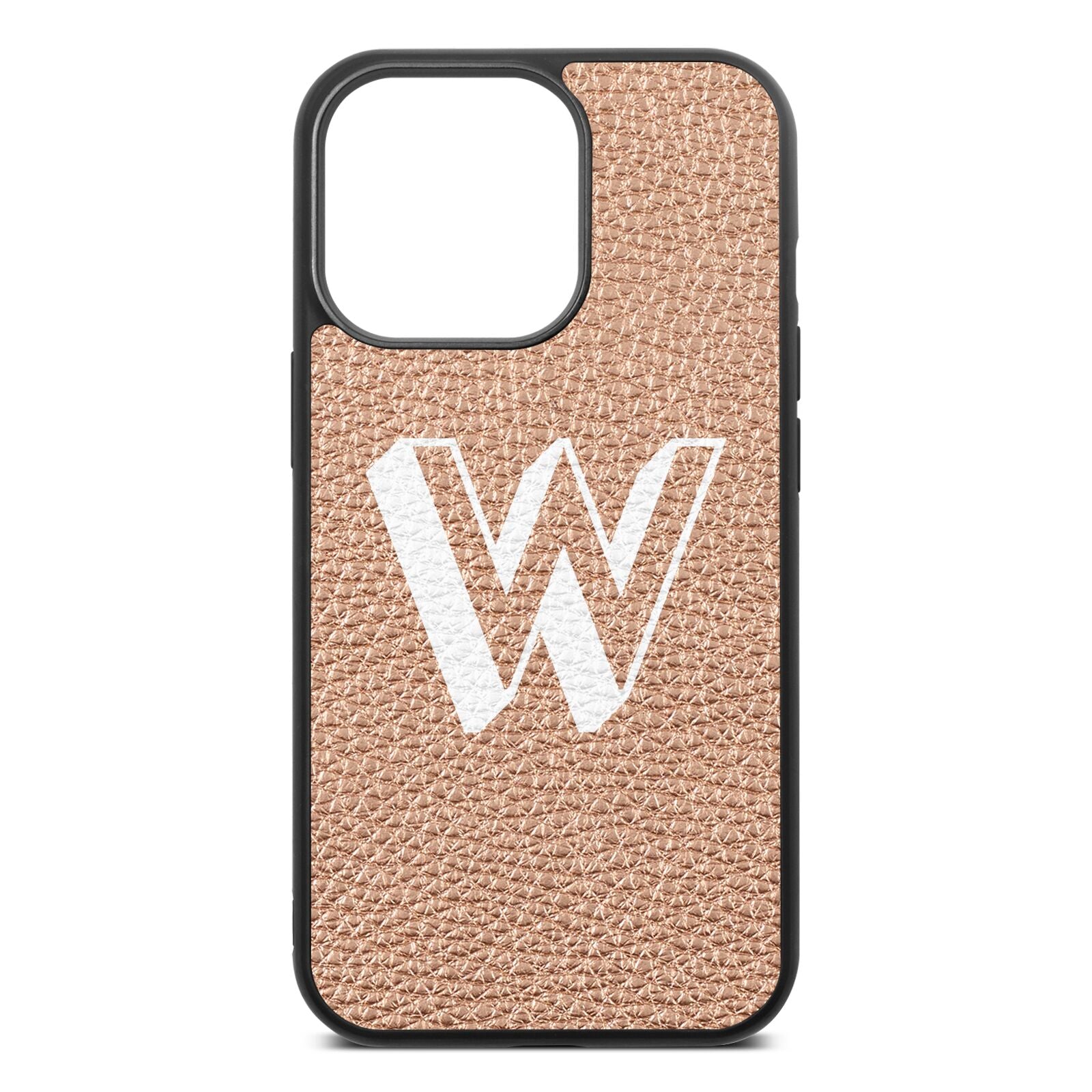 Drop Shadow Initial Rose Gold Pebble Leather iPhone 13 Pro Case