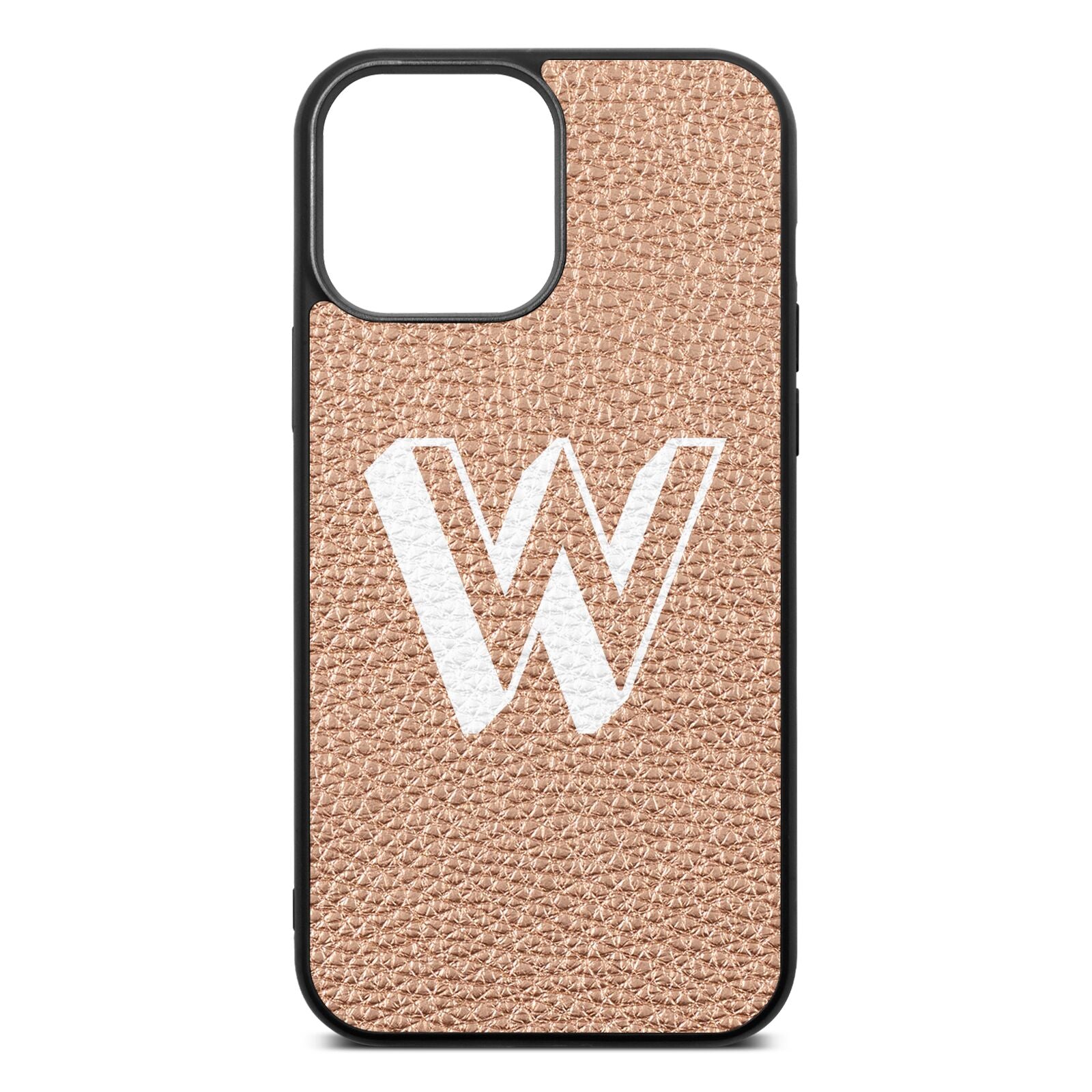 Drop Shadow Initial Rose Gold Pebble Leather iPhone 13 Pro Max Case