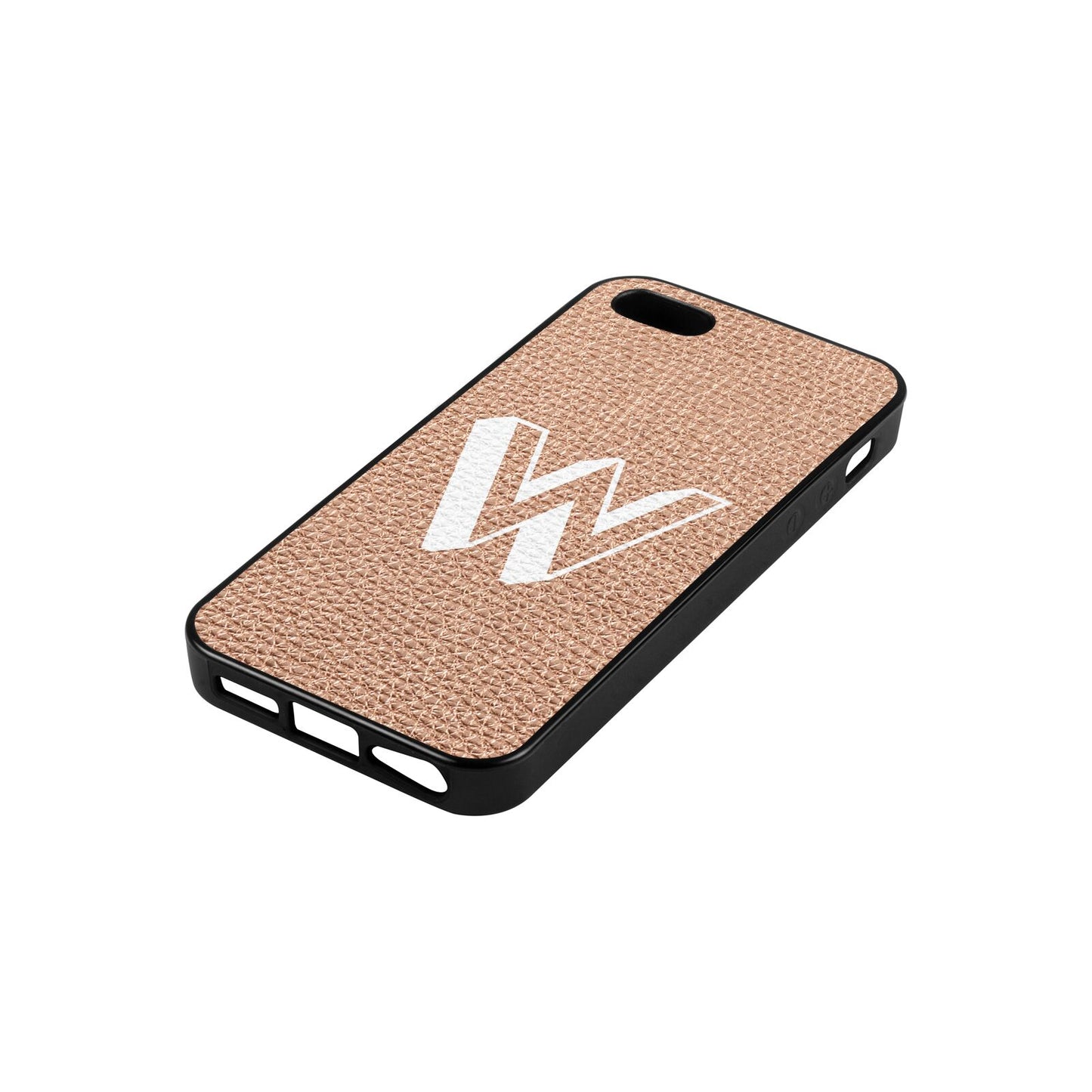 Drop Shadow Initial Rose Gold Pebble Leather iPhone 5 Case Side Angle