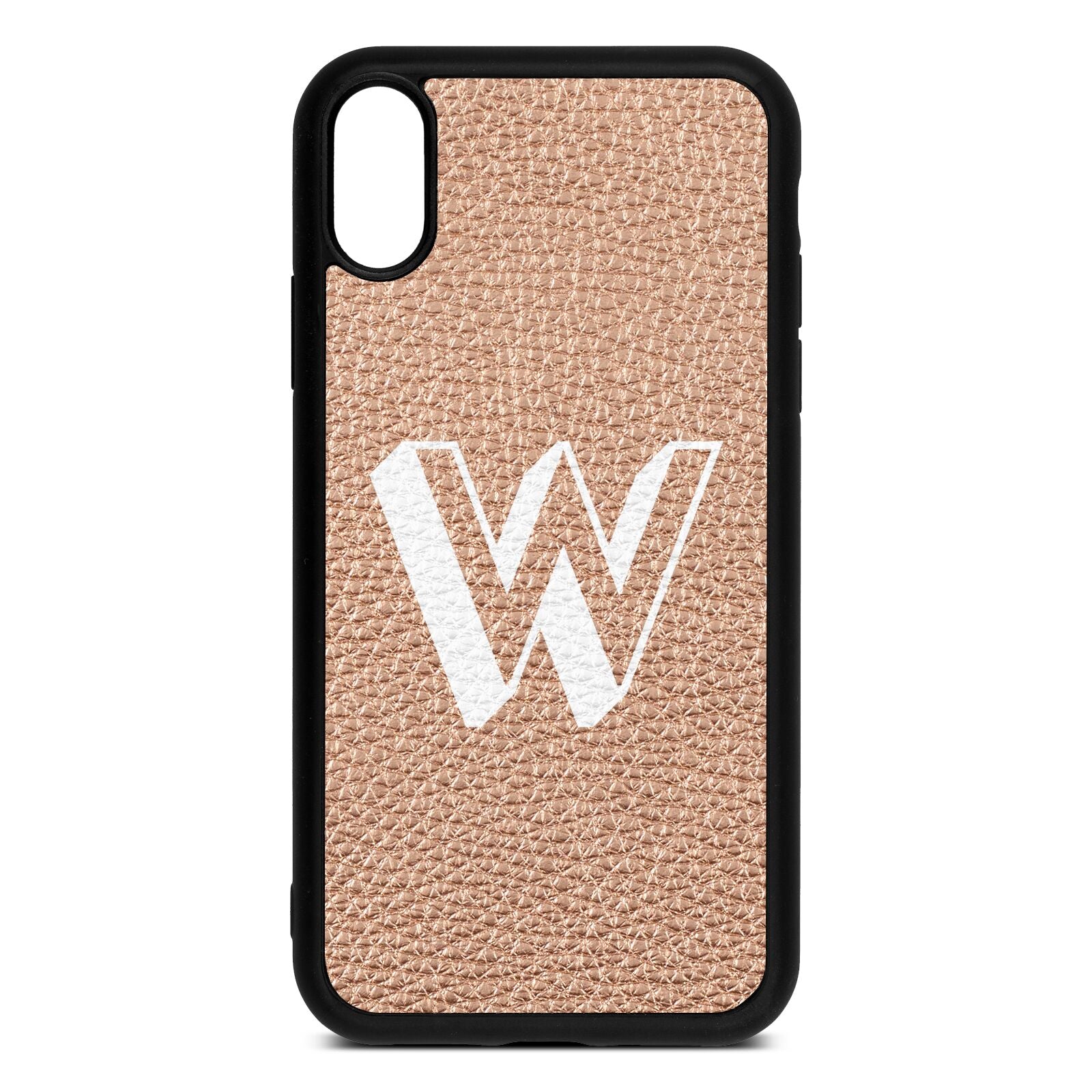 Drop Shadow Initial Rose Gold Pebble Leather iPhone Xr Case