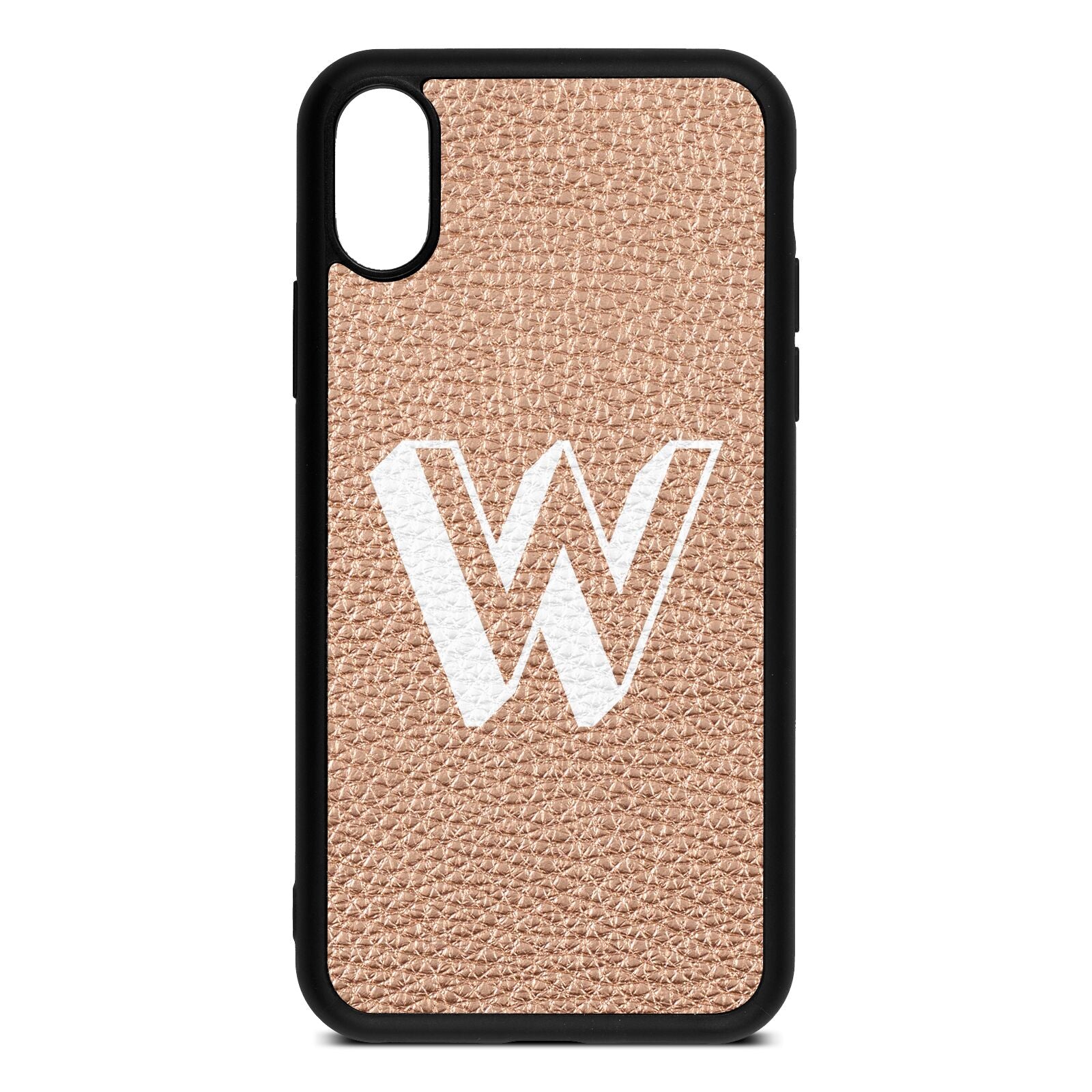 Drop Shadow Initial Rose Gold Pebble Leather iPhone Xs Case