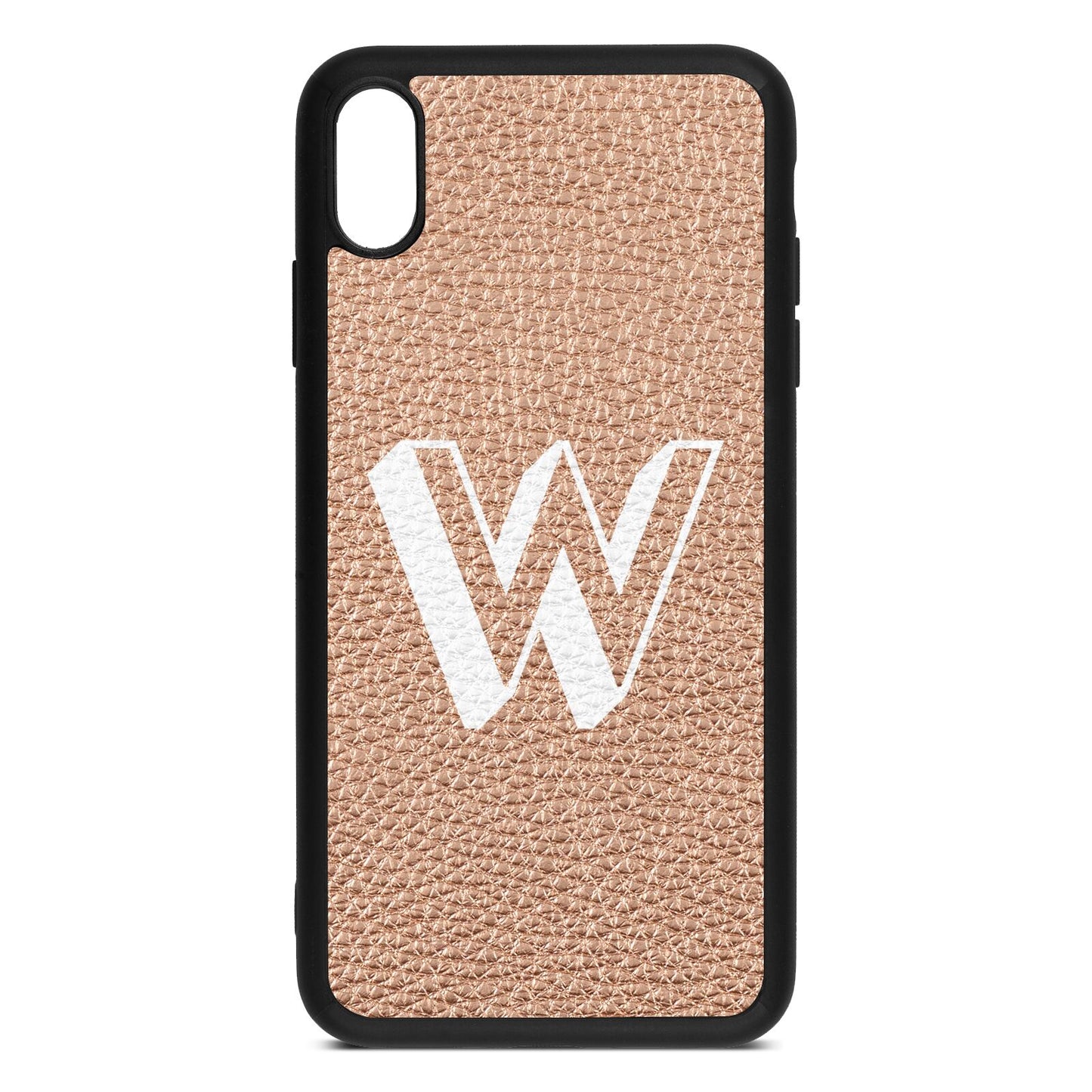 Drop Shadow Initial Rose Gold Pebble Leather iPhone Xs Max Case