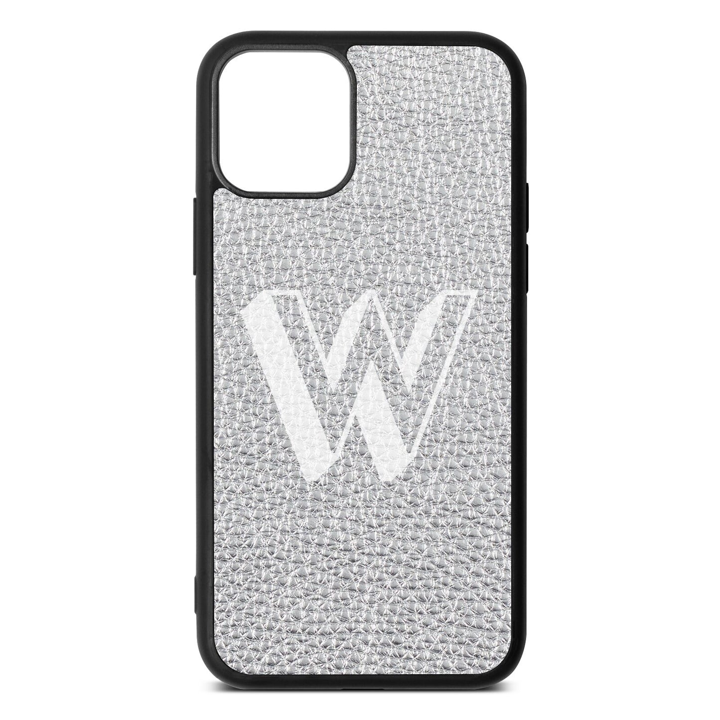 Drop Shadow Initial Silver Pebble Leather iPhone 11 Case