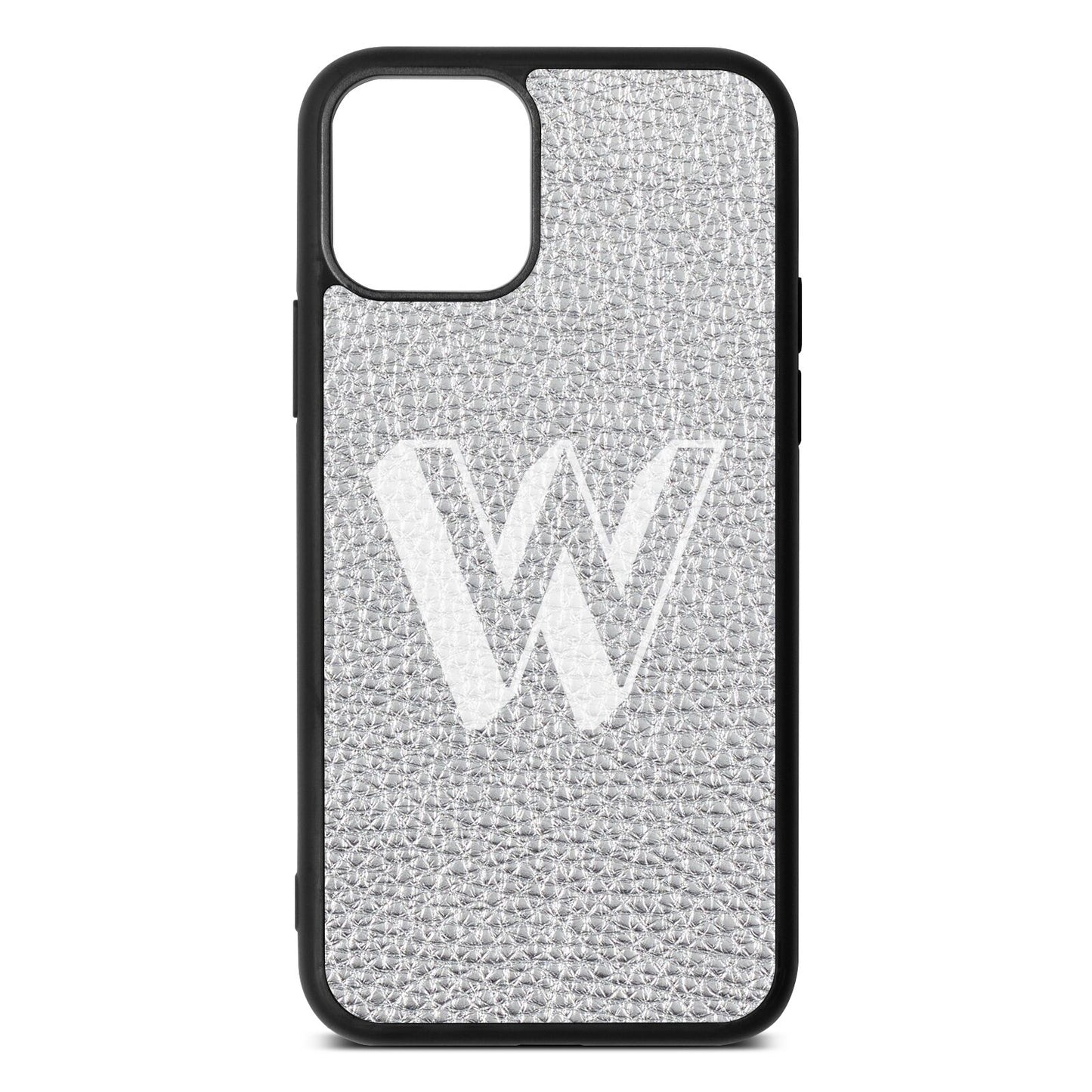 Drop Shadow Initial Silver Pebble Leather iPhone 11 Pro Case