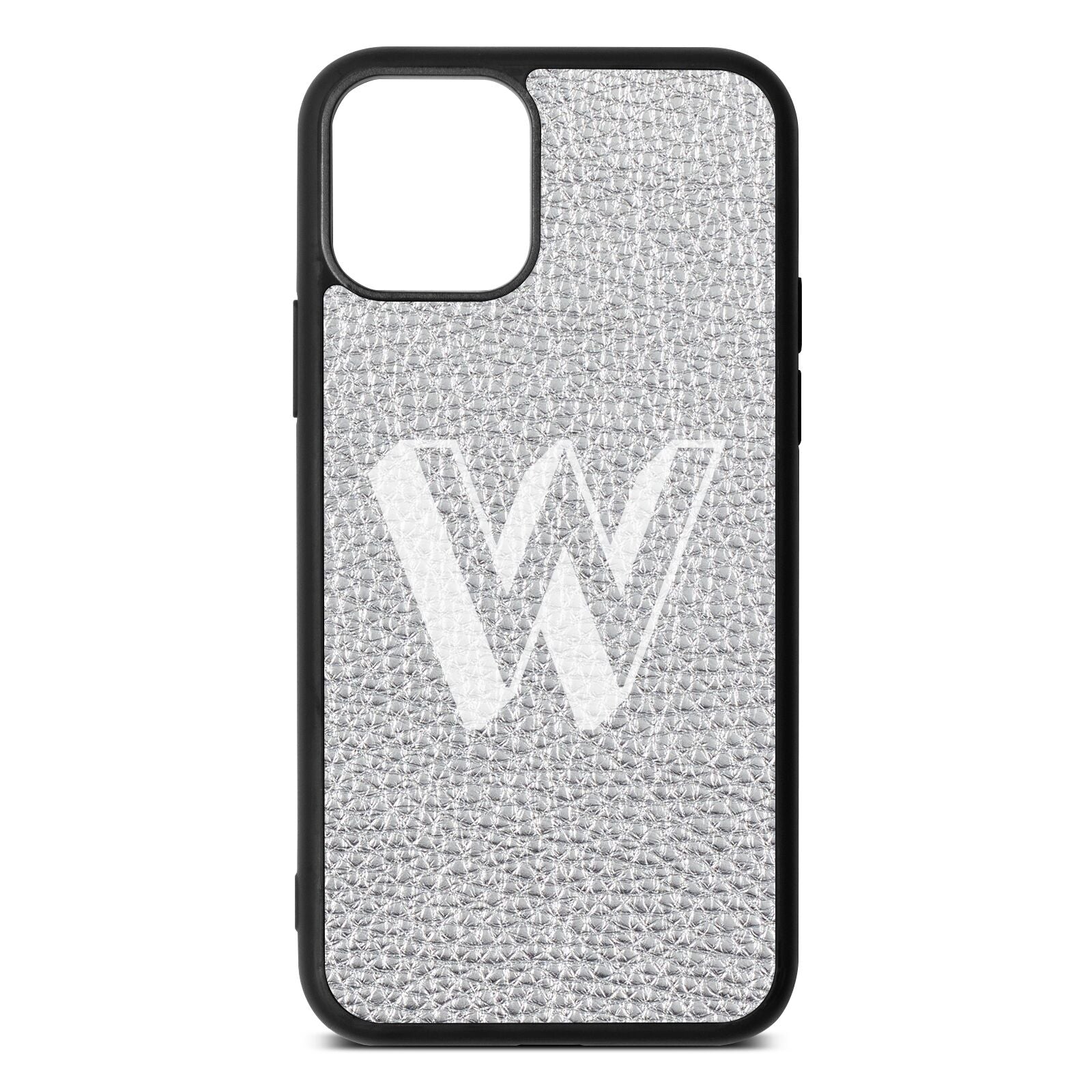 Drop Shadow Initial Silver Pebble Leather iPhone 11 Pro Case