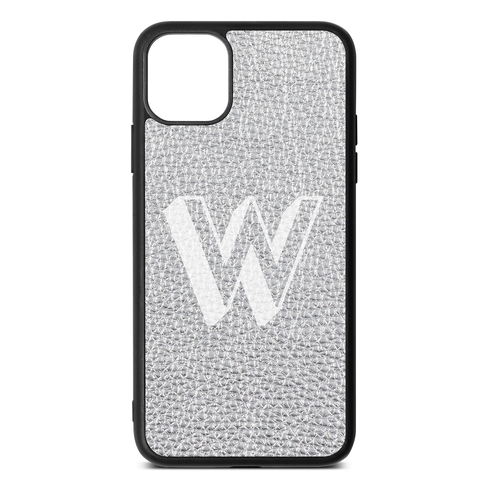 Drop Shadow Initial Silver Pebble Leather iPhone 11 Pro Max Case