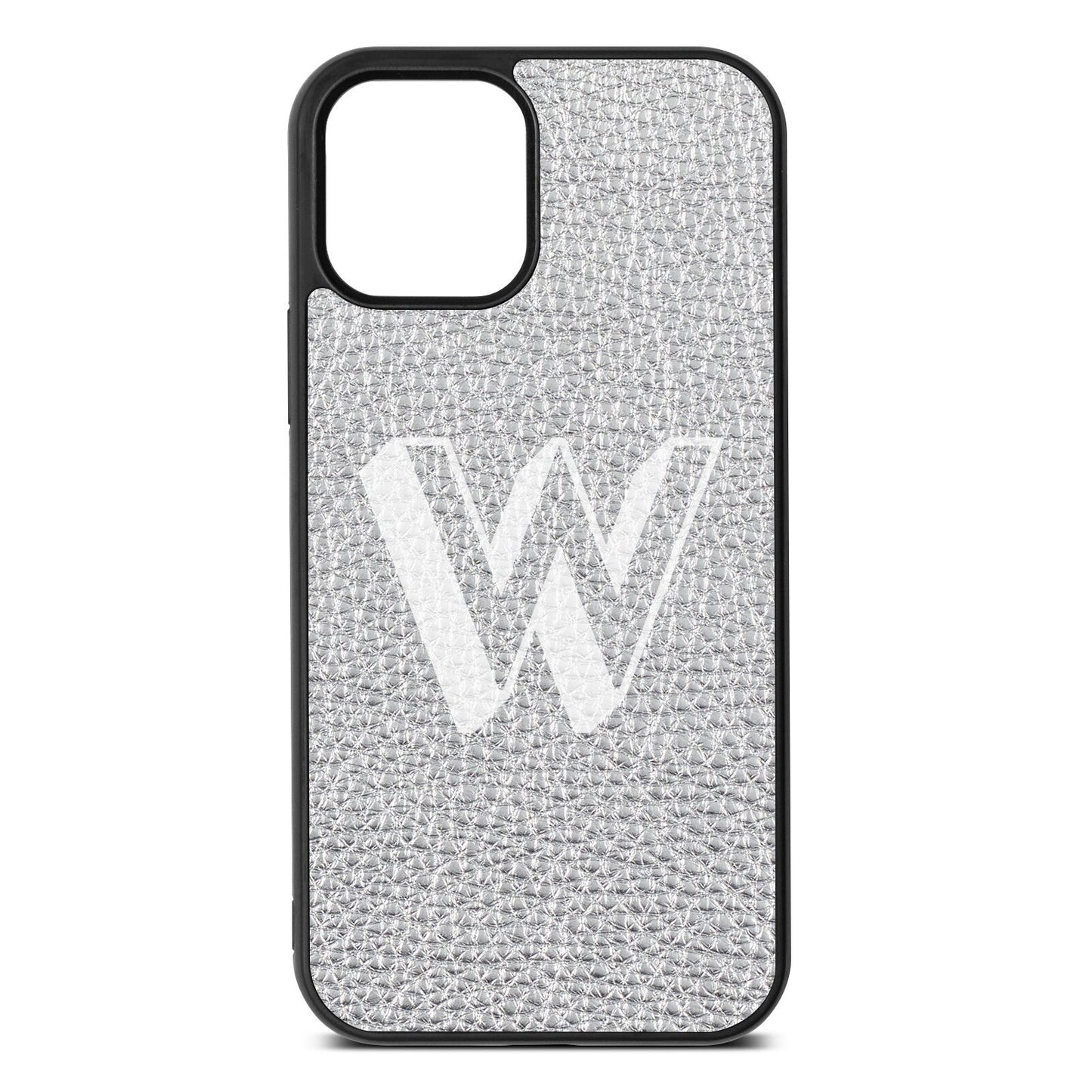 Drop Shadow Initial Silver Pebble Leather iPhone 12 Case