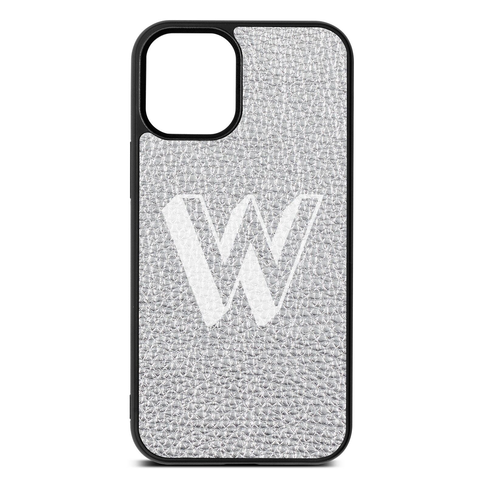 Drop Shadow Initial Silver Pebble Leather iPhone 12 Mini Case