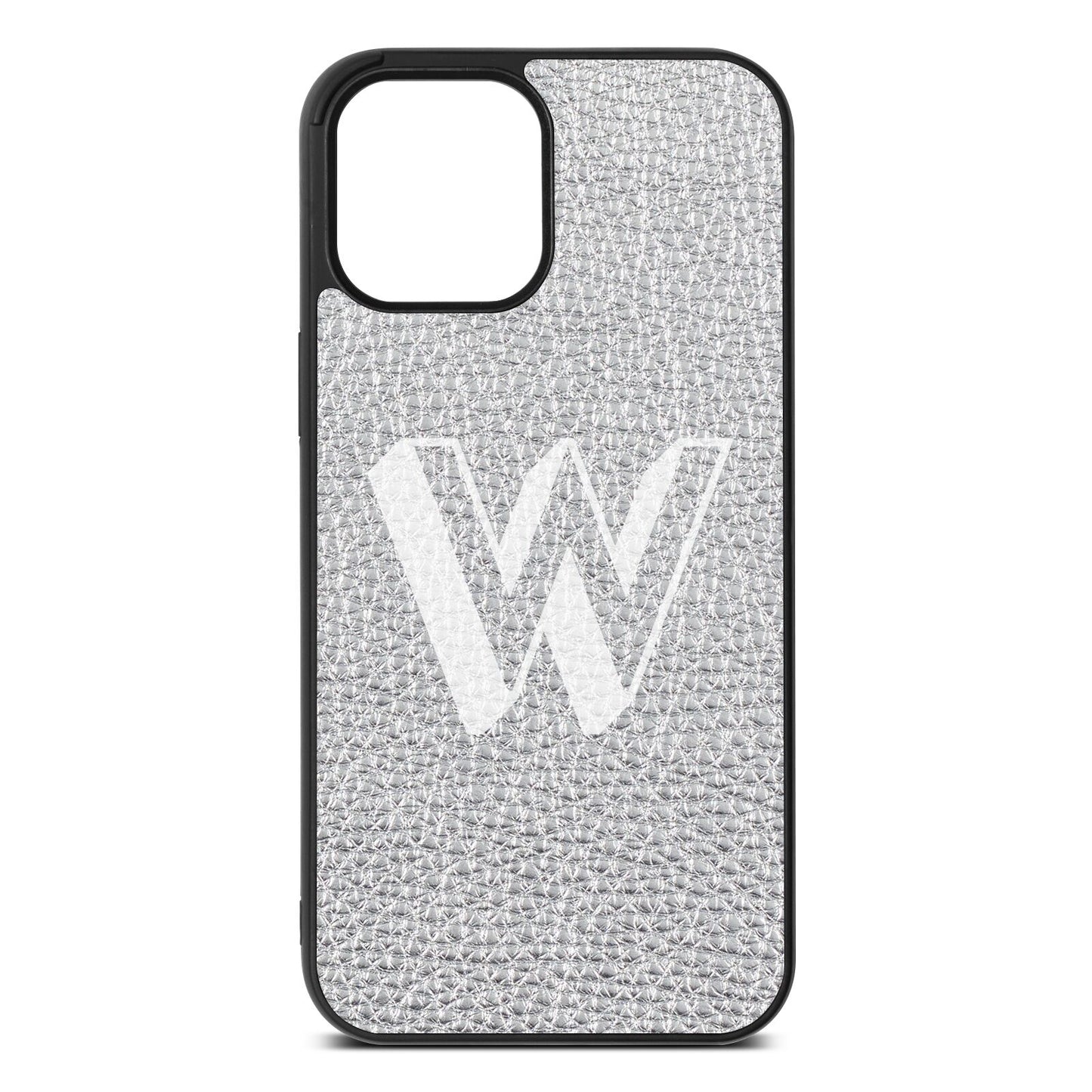 Drop Shadow Initial Silver Pebble Leather iPhone 12 Pro Max Case