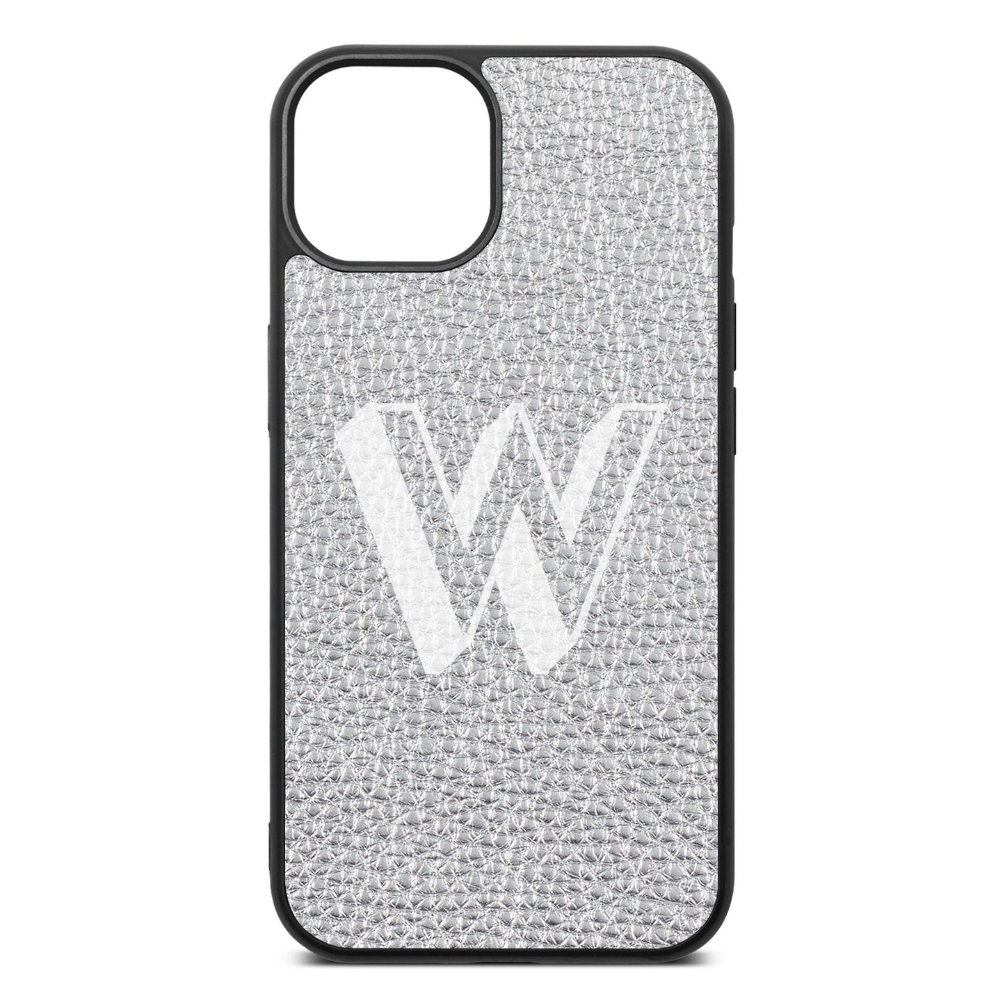 Drop Shadow Initial Silver Pebble Leather iPhone 13 Case