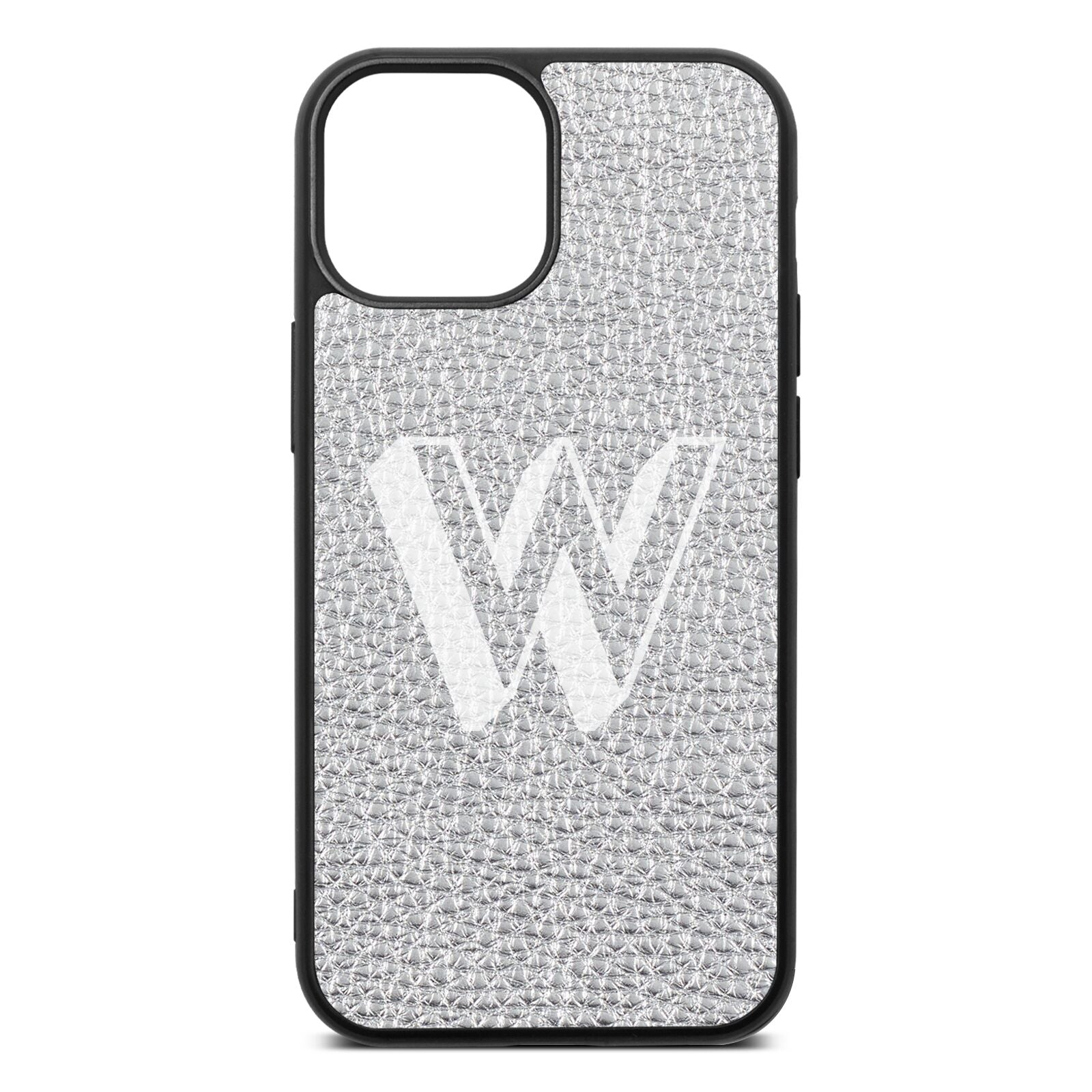 Drop Shadow Initial Silver Pebble Leather iPhone 13 Mini Case