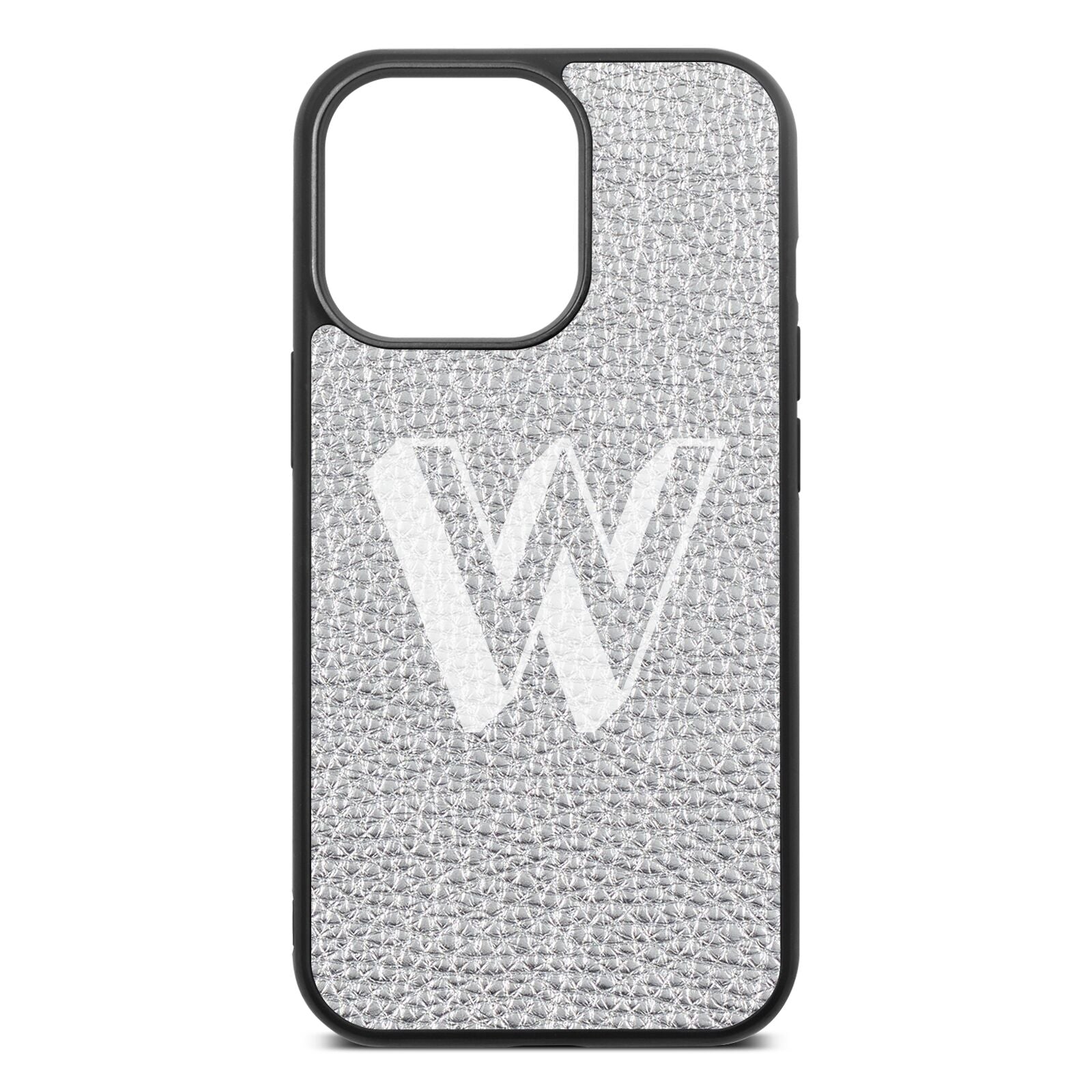 Drop Shadow Initial Silver Pebble Leather iPhone 13 Pro Case