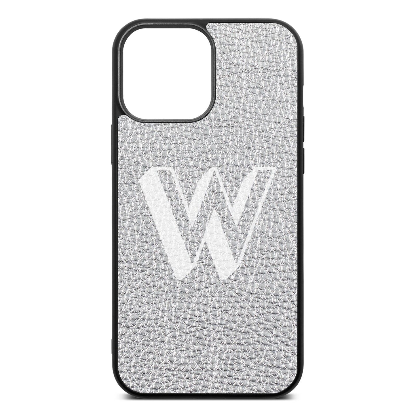 Drop Shadow Initial Silver Pebble Leather iPhone 13 Pro Max Case