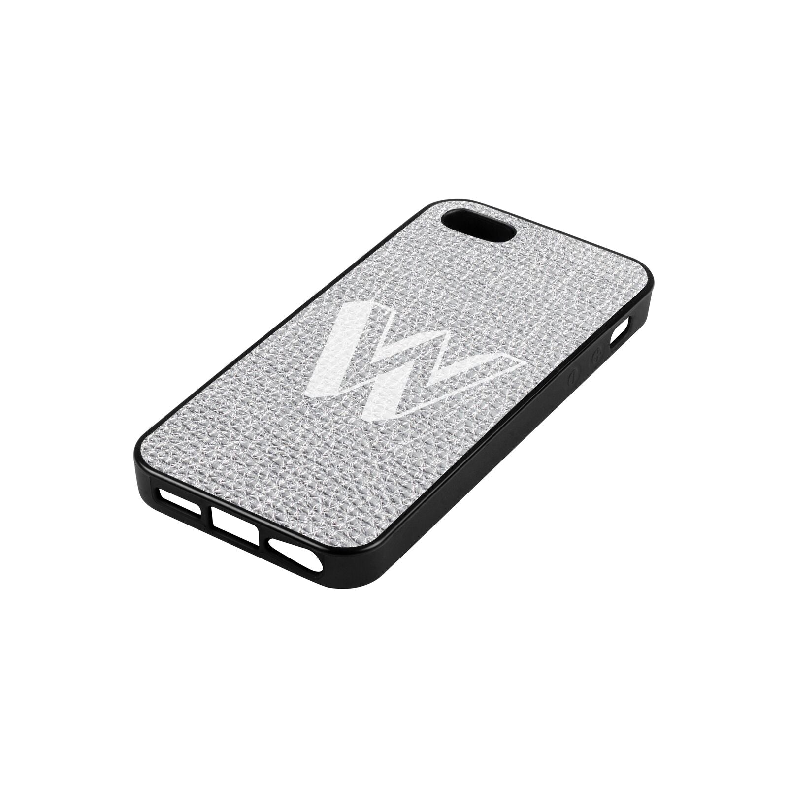 Drop Shadow Initial Silver Pebble Leather iPhone 5 Case Side Angle