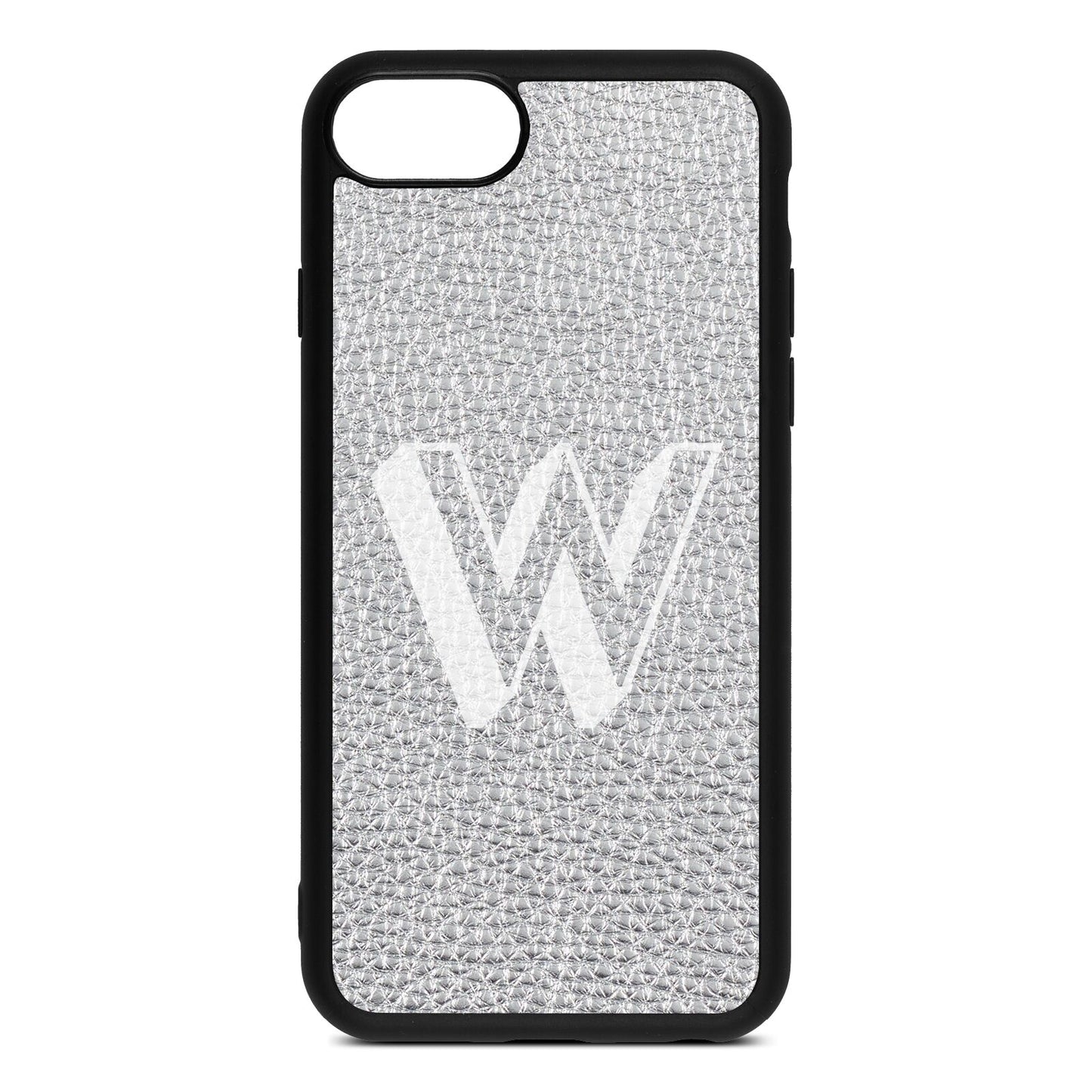 Drop Shadow Initial Silver Pebble Leather iPhone 8 Case