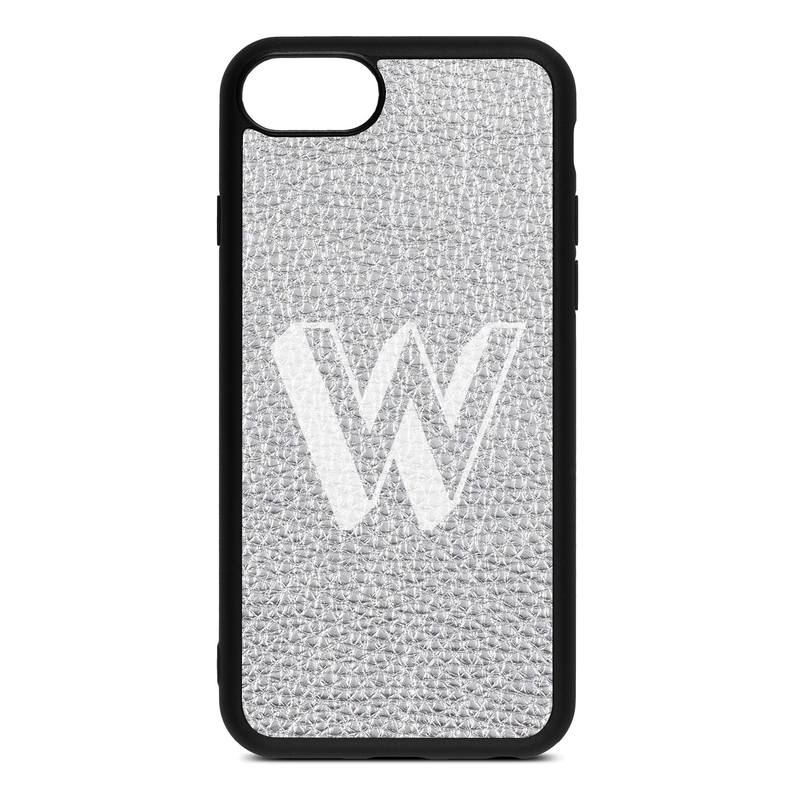 Drop Shadow Initial Silver Pebble Leather iPhone 8 Case