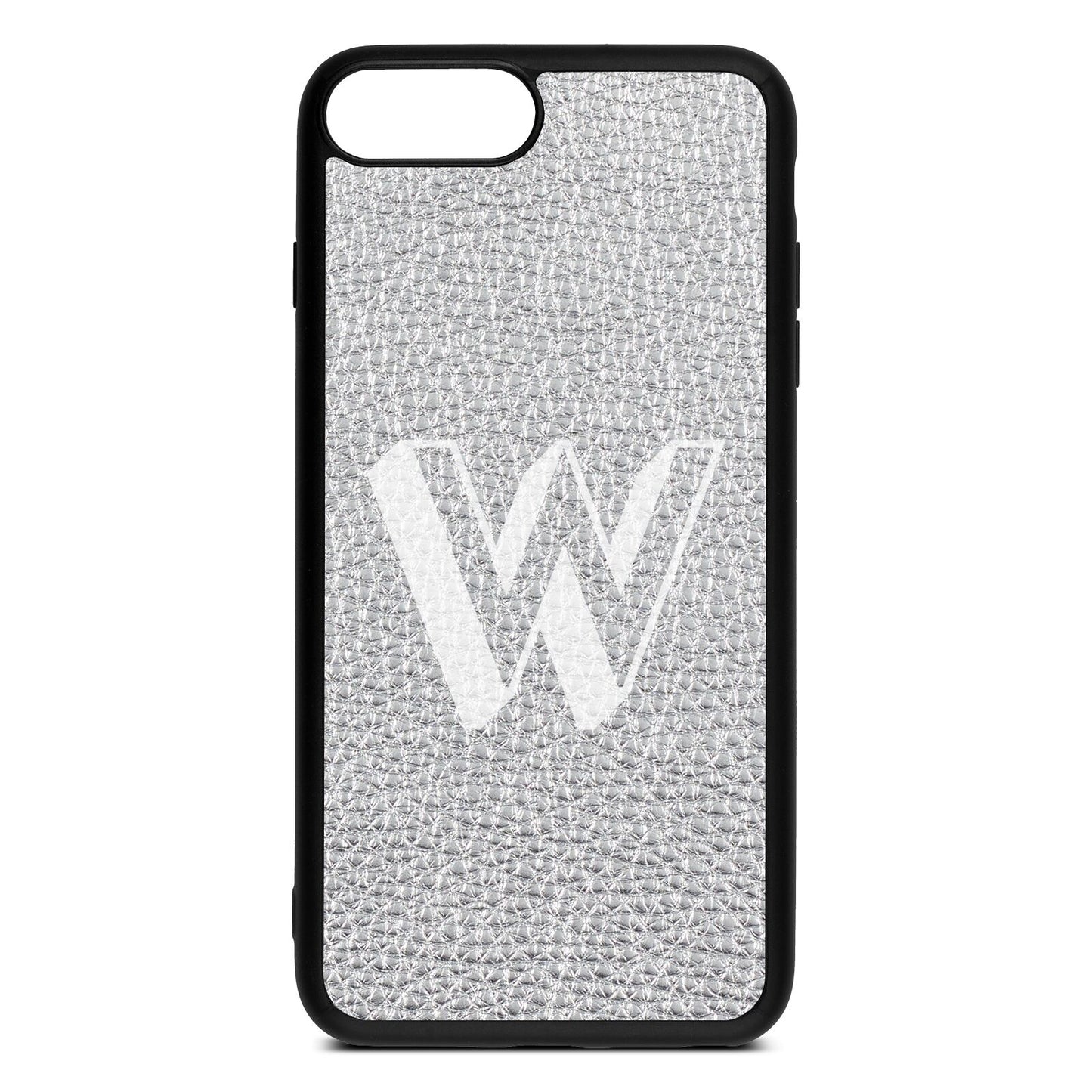 Drop Shadow Initial Silver Pebble Leather iPhone 8 Plus Case