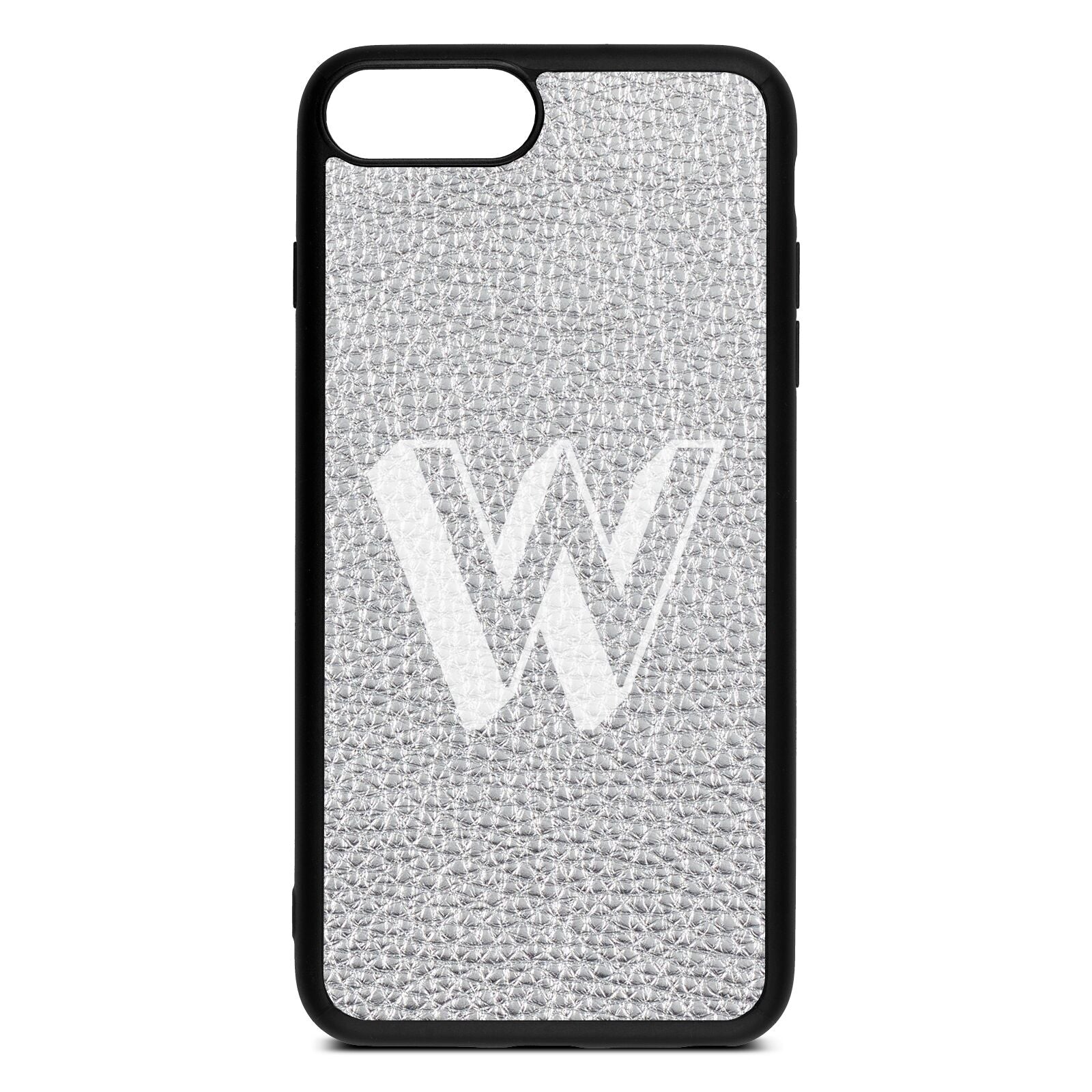 Drop Shadow Initial Silver Pebble Leather iPhone 8 Plus Case