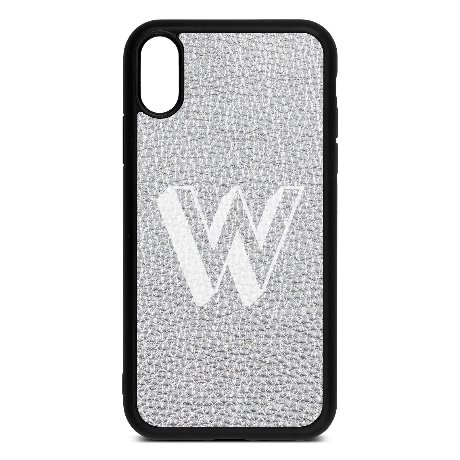 Drop Shadow Initial Silver Pebble Leather iPhone Xr Case